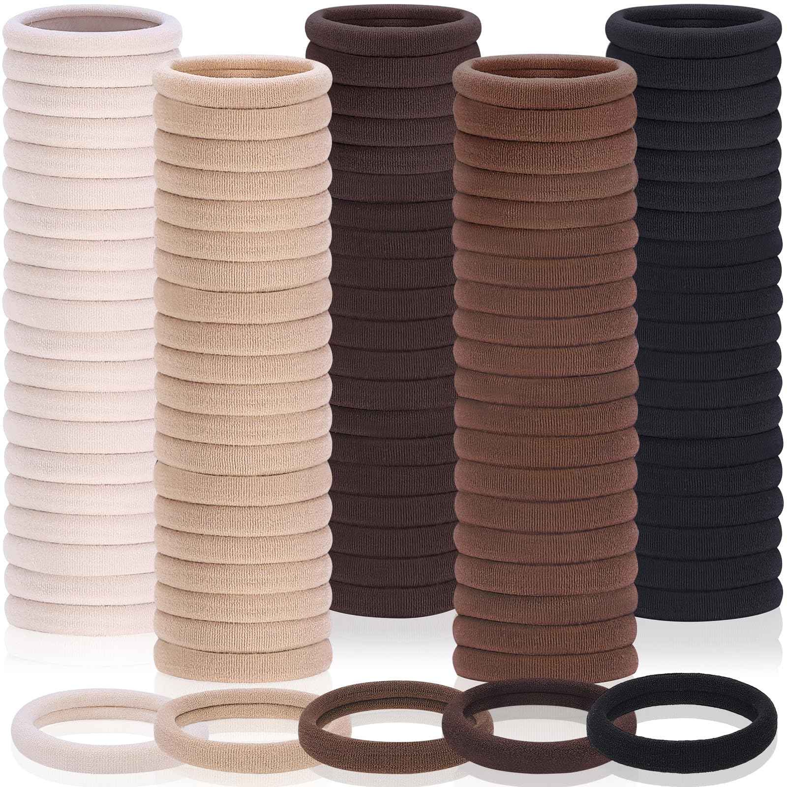 150 Pcs Seamless Elastic Hair Ties No Damage for Thick & Thin Hair, Ponytail Holders, Elastics, Soft Pony Tails Bands for Women, 5 Neutral Colors
