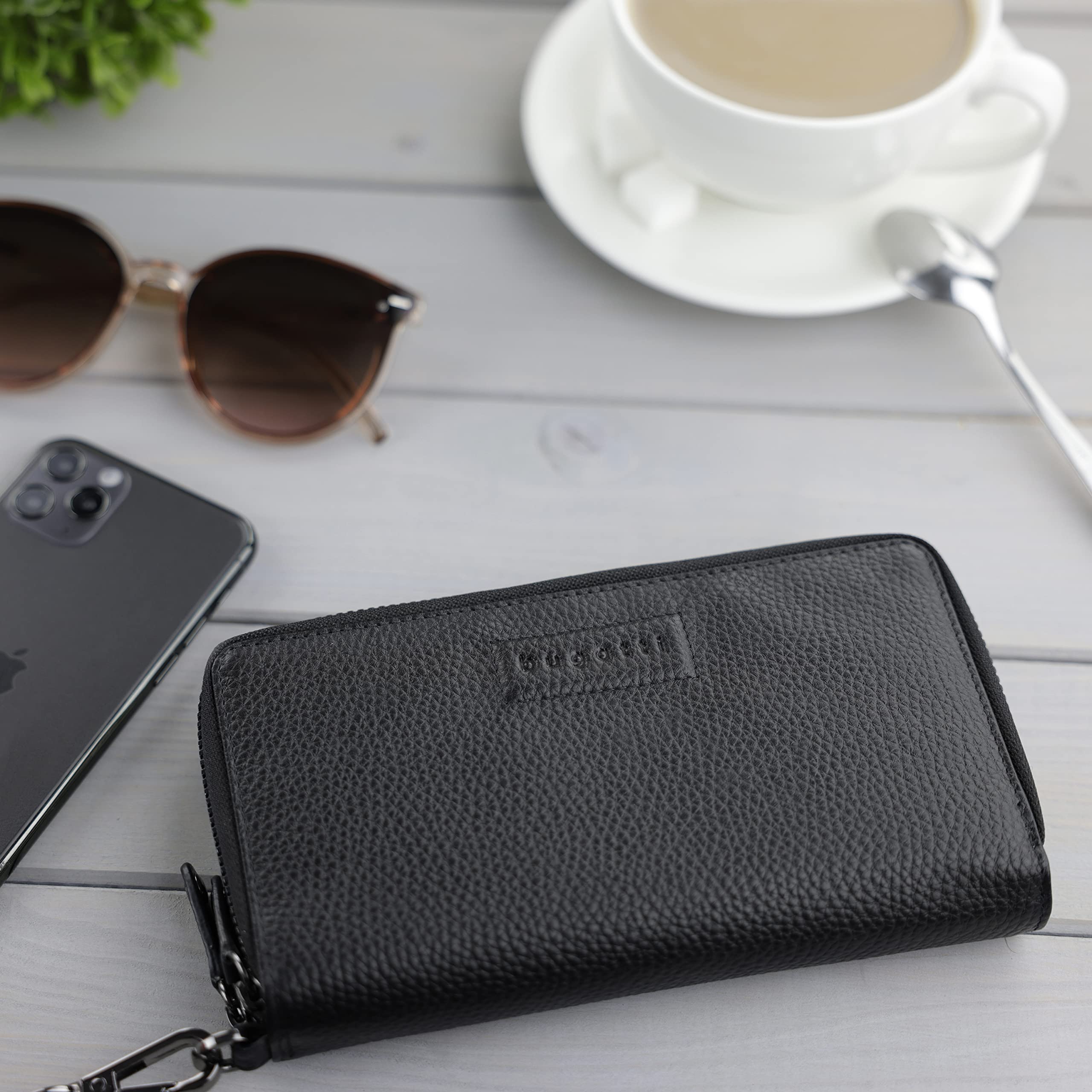 bugatti ELSA Geldbörse lang aus Leder mit RFID-Schutz, Schwarz