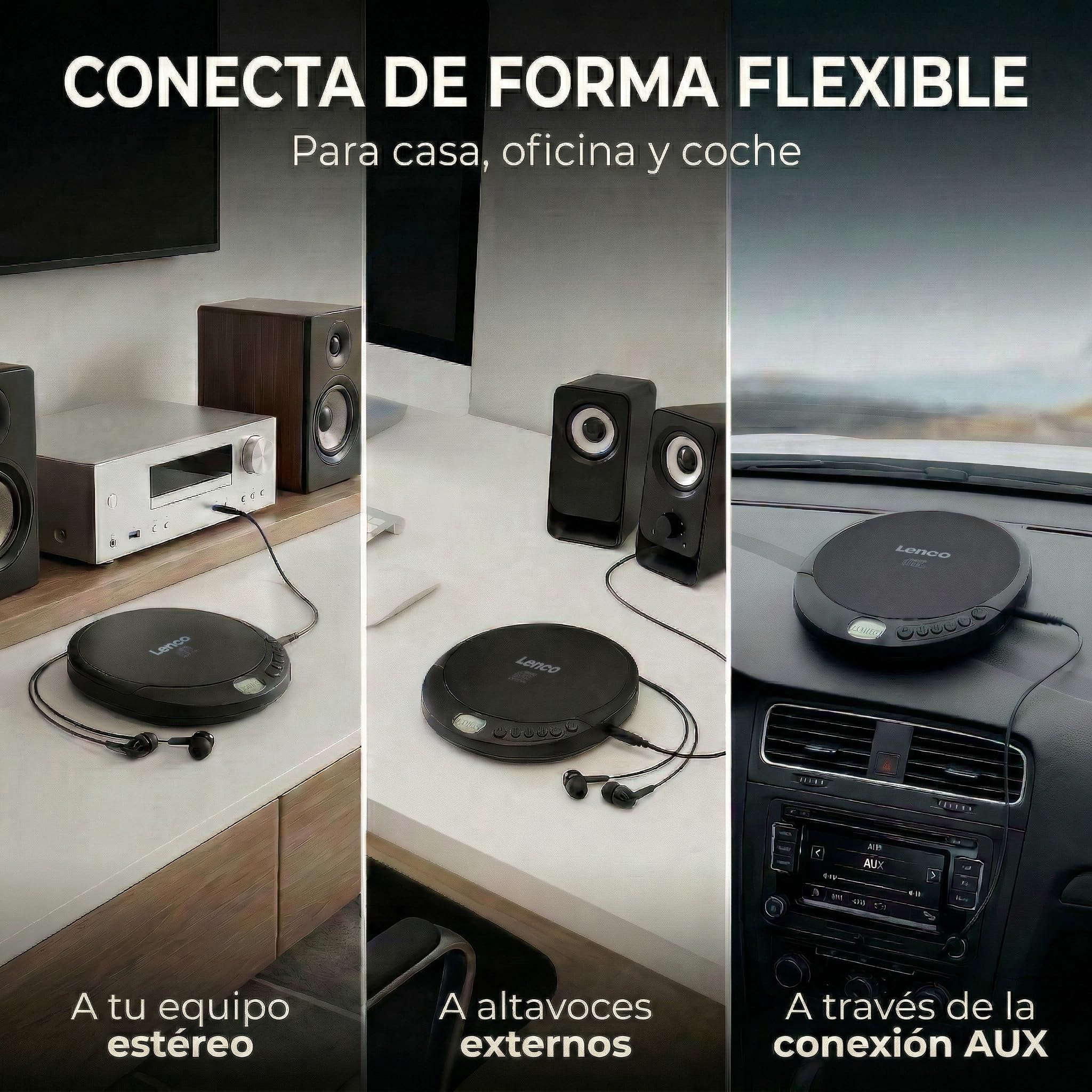 Lenco CD-010 - Reproductor de CD portátil Walkman - Diskman - CD Walkman - Con auriculares y cable de carga micro USB - Negro [Clase A de eficiencia energética]