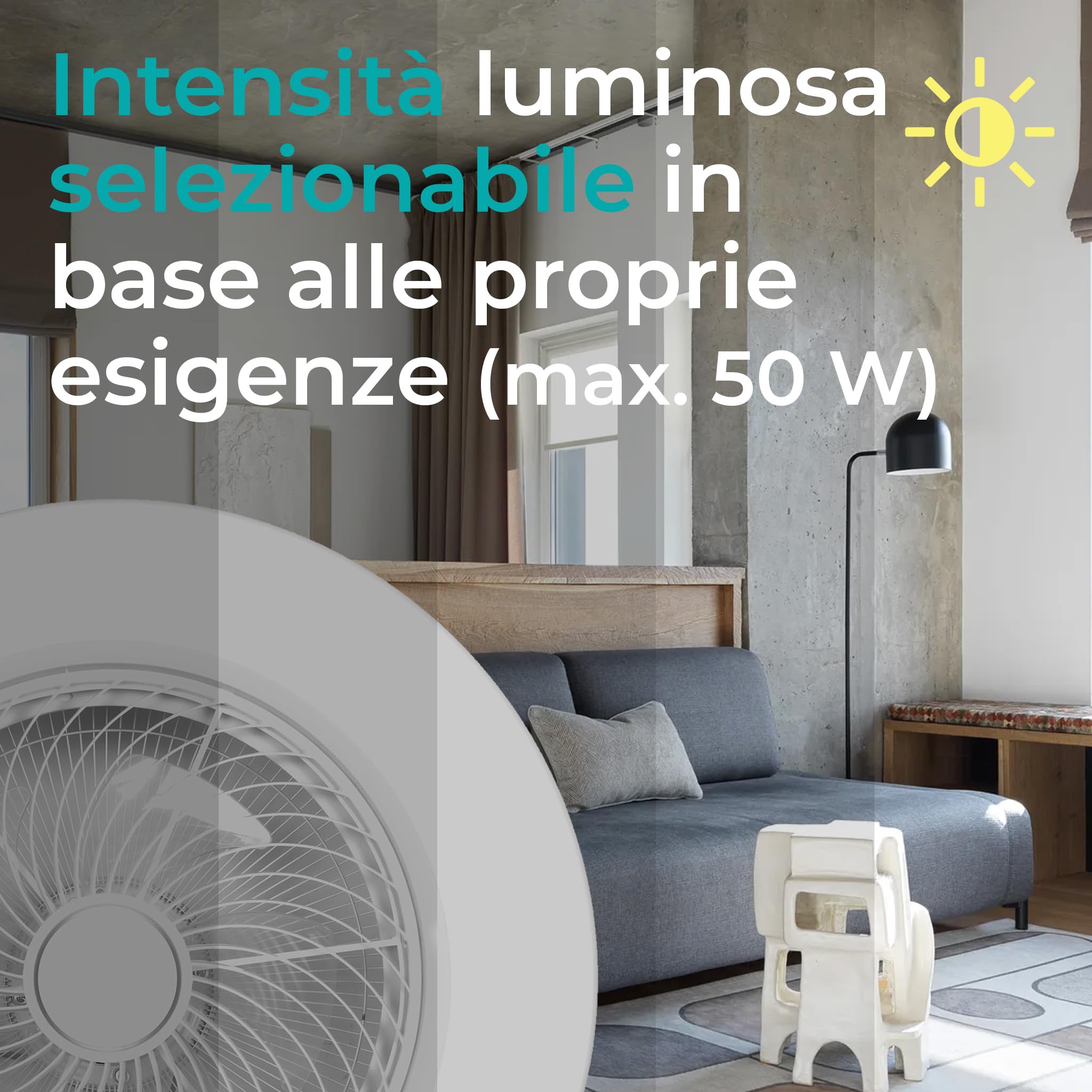 Noaton® Triton Bianco Ventilatore da Soffitto con Luce e Telecomando, LED Dimmerabile 50 W, 3 Colori, 6 Velocità con Timer, Silenzioso, per Soggiorno Camera, da Letto Sala e Cucina, Lampada, Ø 58 cm
