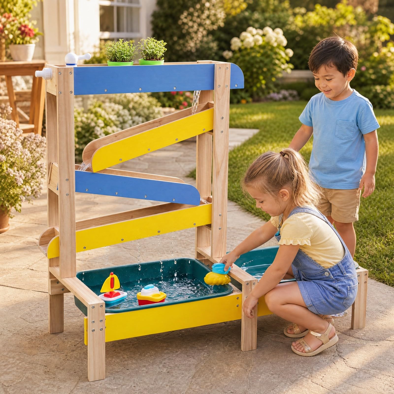 HOMASIS 3 in 1 Sand- und Wasserspieltisch für Kinder Outdoor (Bunt)
