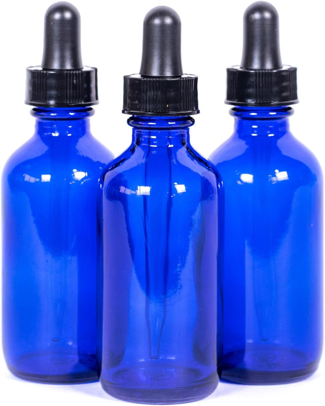 Everything4Oils Blue 2oz Glass Bottle with Eyedropper for Essential Oils (3-p...