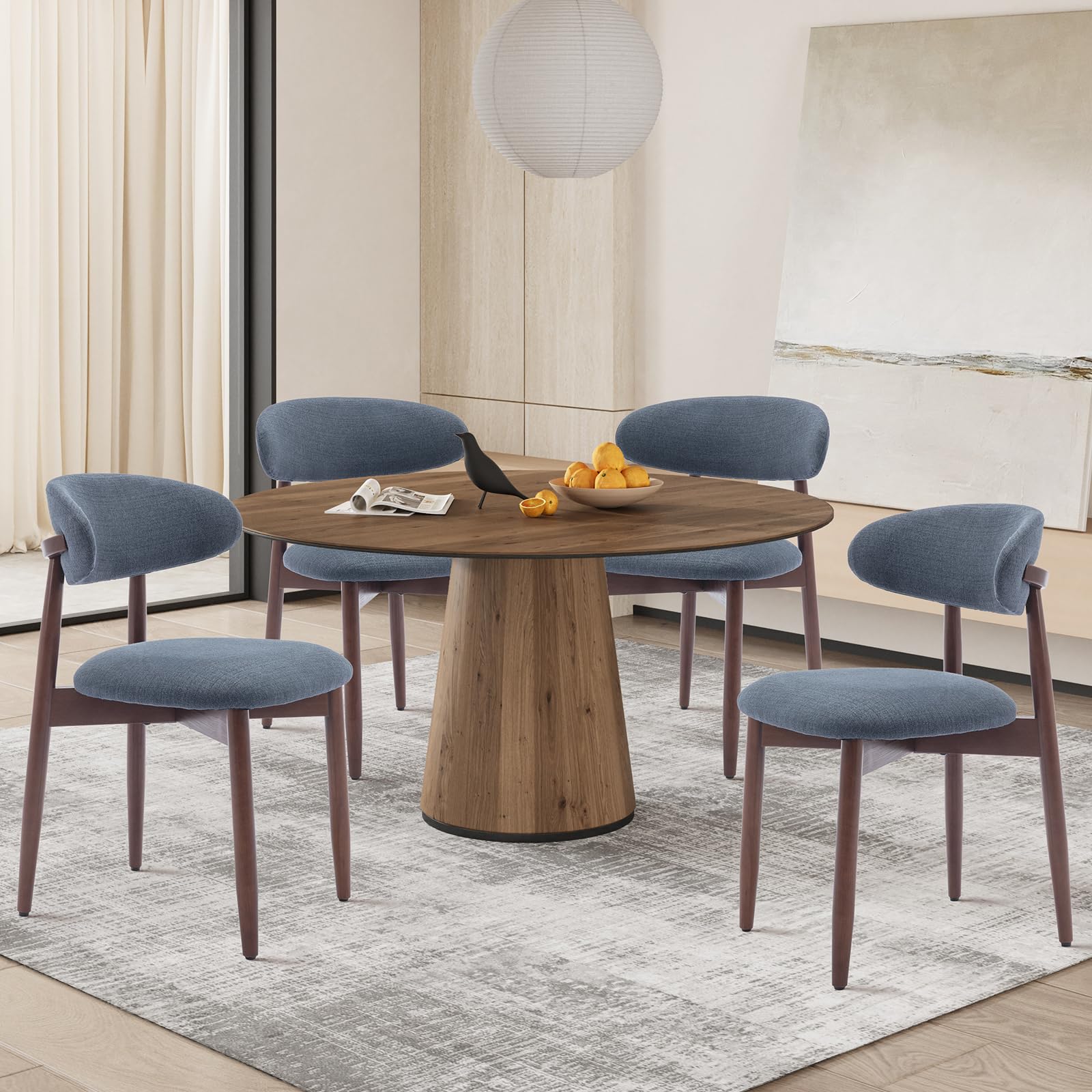 COLAMY Modern Dining Chairs Set with Wooden Legs – Upholstered Fabric Dining Room Chairs with Curved Backrest, Soft Cushion Seat, and Sturdy Rubberwood Frame for Kitchen, Living Room, or Café