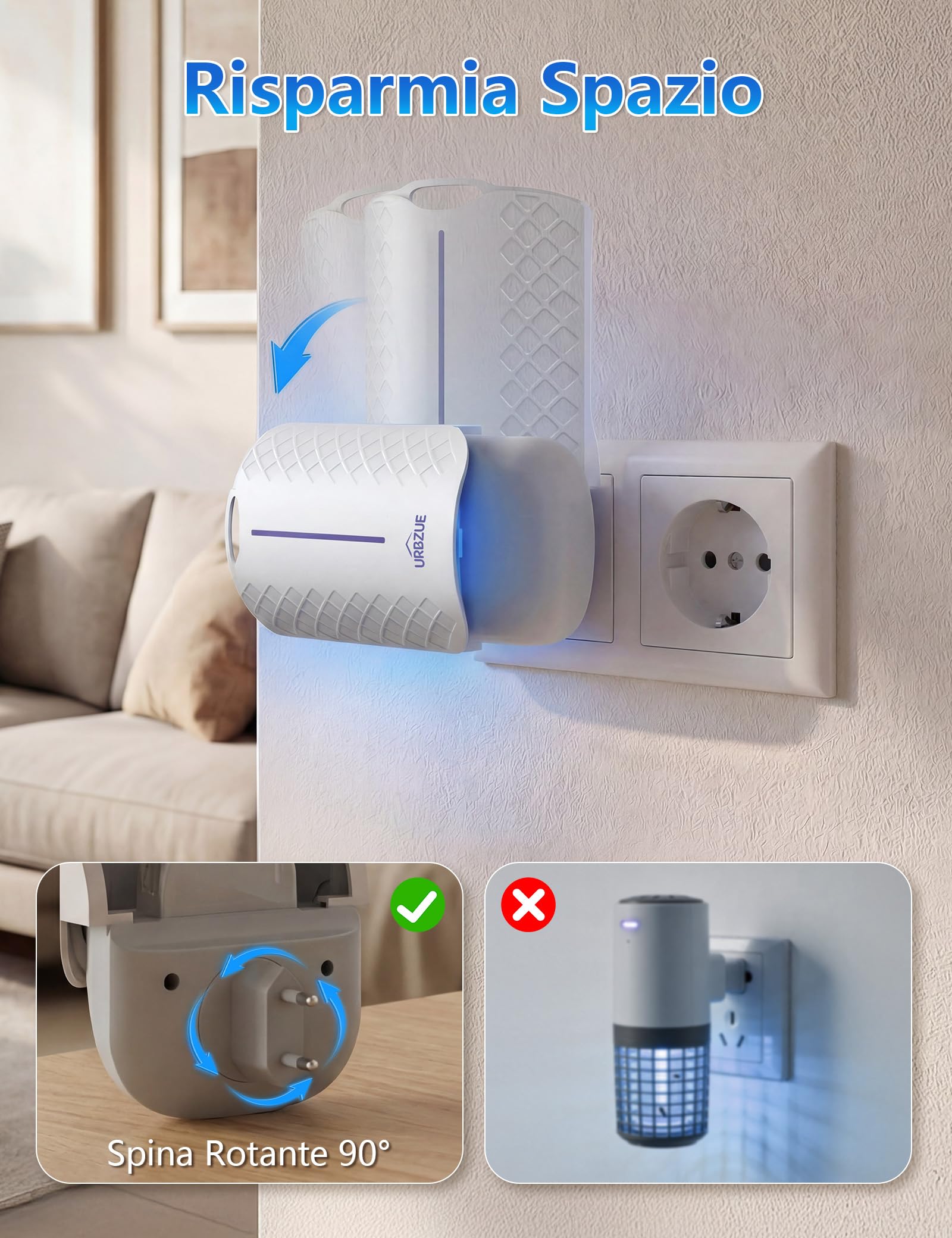 Trappola per Mosche da Interni V2 | Insetticida Elettrico con Trappola Adesiva & Spina Orientabile | Contro Moscerini, Mosche, Falene, Zanzare | Cucina & Casa, 2 Dispositivo + 12 Ricariche