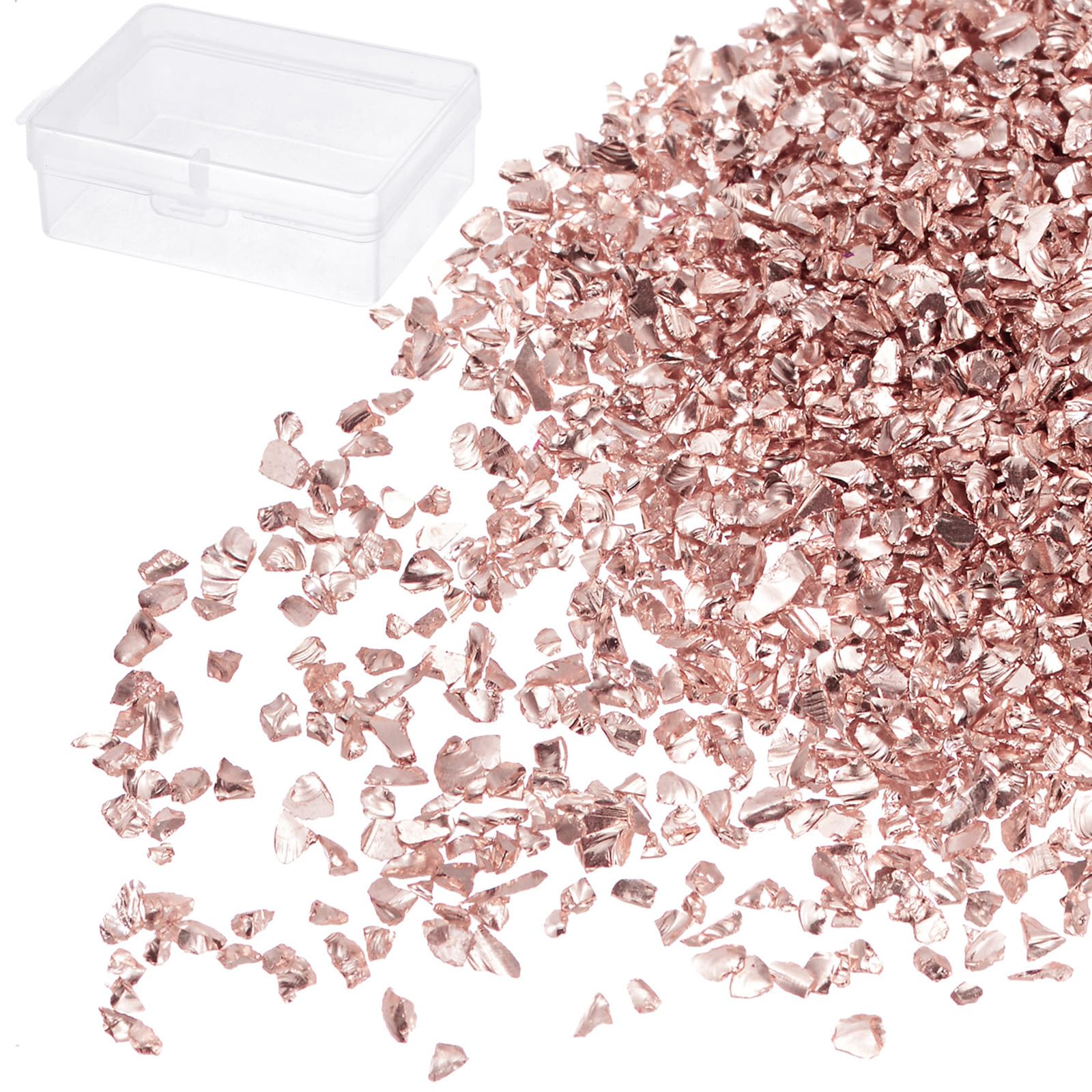 Kozelo Crushed Glass Chips - [1-3mm x 50g] Irregular Metallic Glass Pink for DIY Decoration Nail Art Use, Electroplated Surface