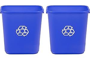 Amazon Basics Rectangle 7-Gallon Commercial Office Recycling Bin with Lid (2 Pack)