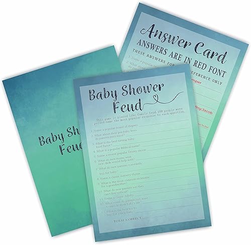 YKYENR Tarjetas de juego para baby shower, 30 tarjetas de juego con temática verde jade, 5 x 7 pulgadas, tarjetas de juego rellenas de doble cara