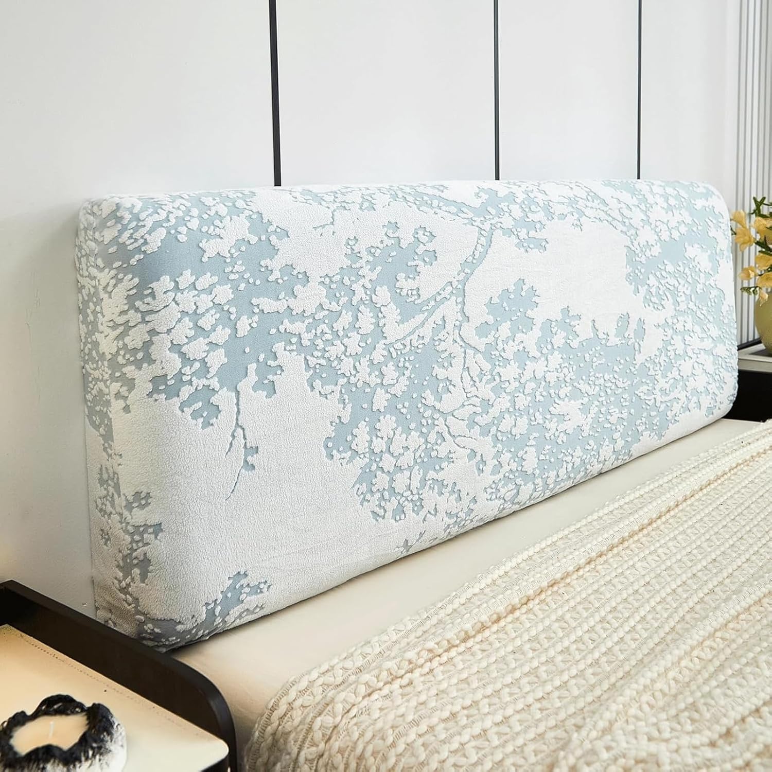 Stretch Headboard Covers Full Queen King Size Bed Headboard Slipcover Jacquard Bed Head Cover Dustproof Protector for Upholstered Wood Headboard Cover(Blue,Queen: 59.0 in/150 cm)