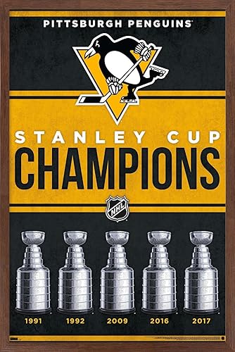Trends International NHL Pittsburgh Penguins - Póster de pared Champions 23, 22.37 x 34.00 pulgadas, versión enmarcada de caoba