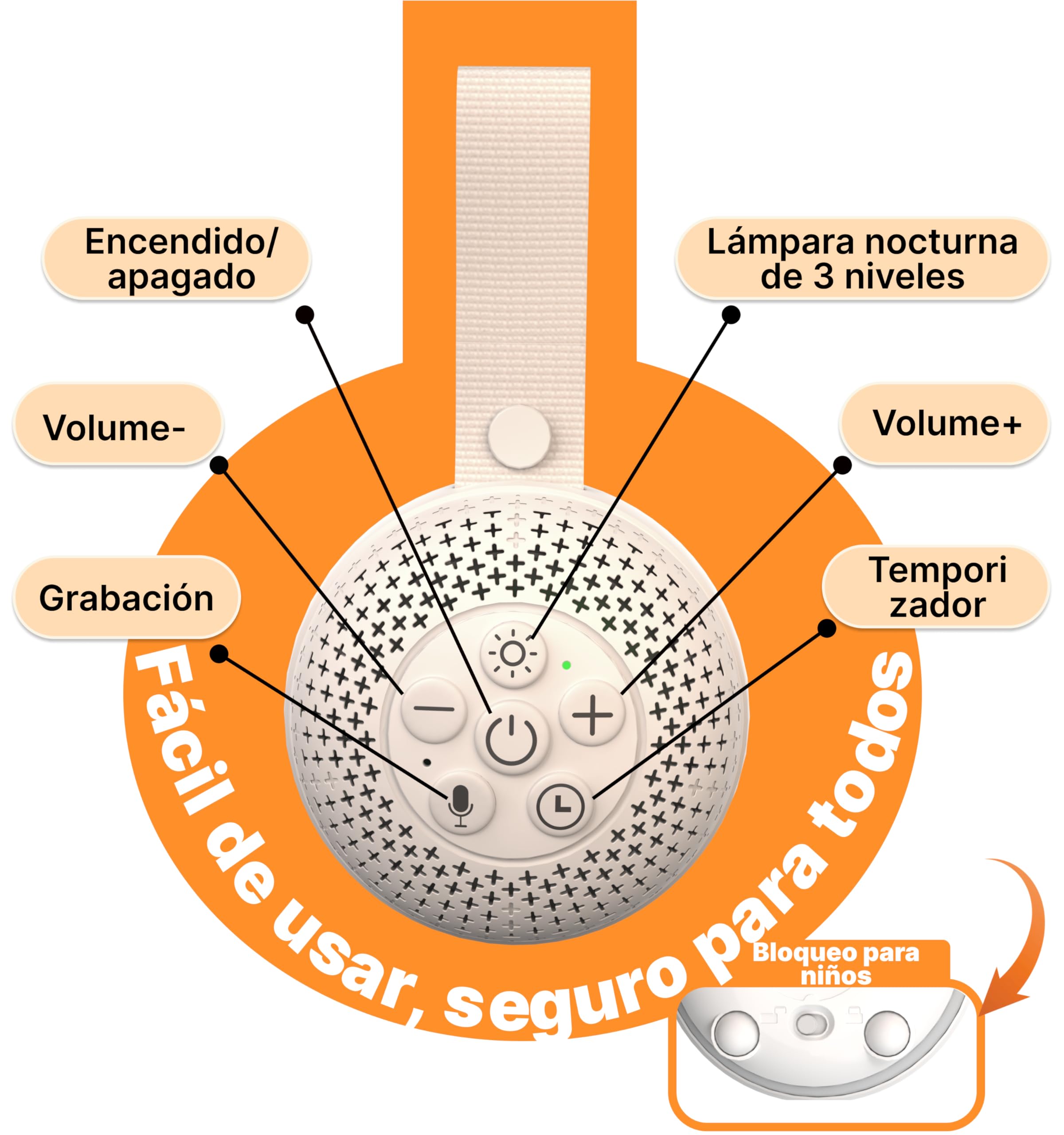 Hmusic Máquina Ruido Blanco, Sueño Bebé, Luz Noche, Temp 60H | Máquina Sonido Portátil Adultos, Batería 20-60H, Temporizador, Luz 3-Brillos, Guardería, Viaje