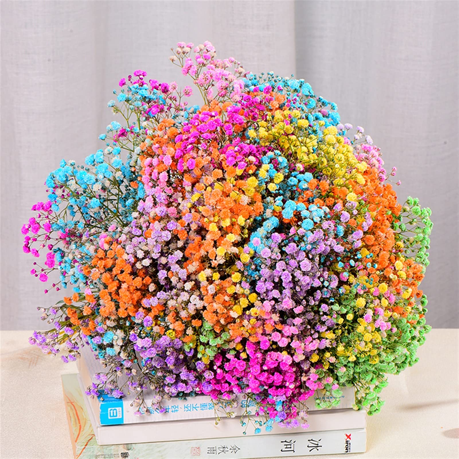 Fleurs séchées, Fleurs séchées conservées Gypsophila Baby Breath Million Stars Multicolore 50-60cm(Beige)