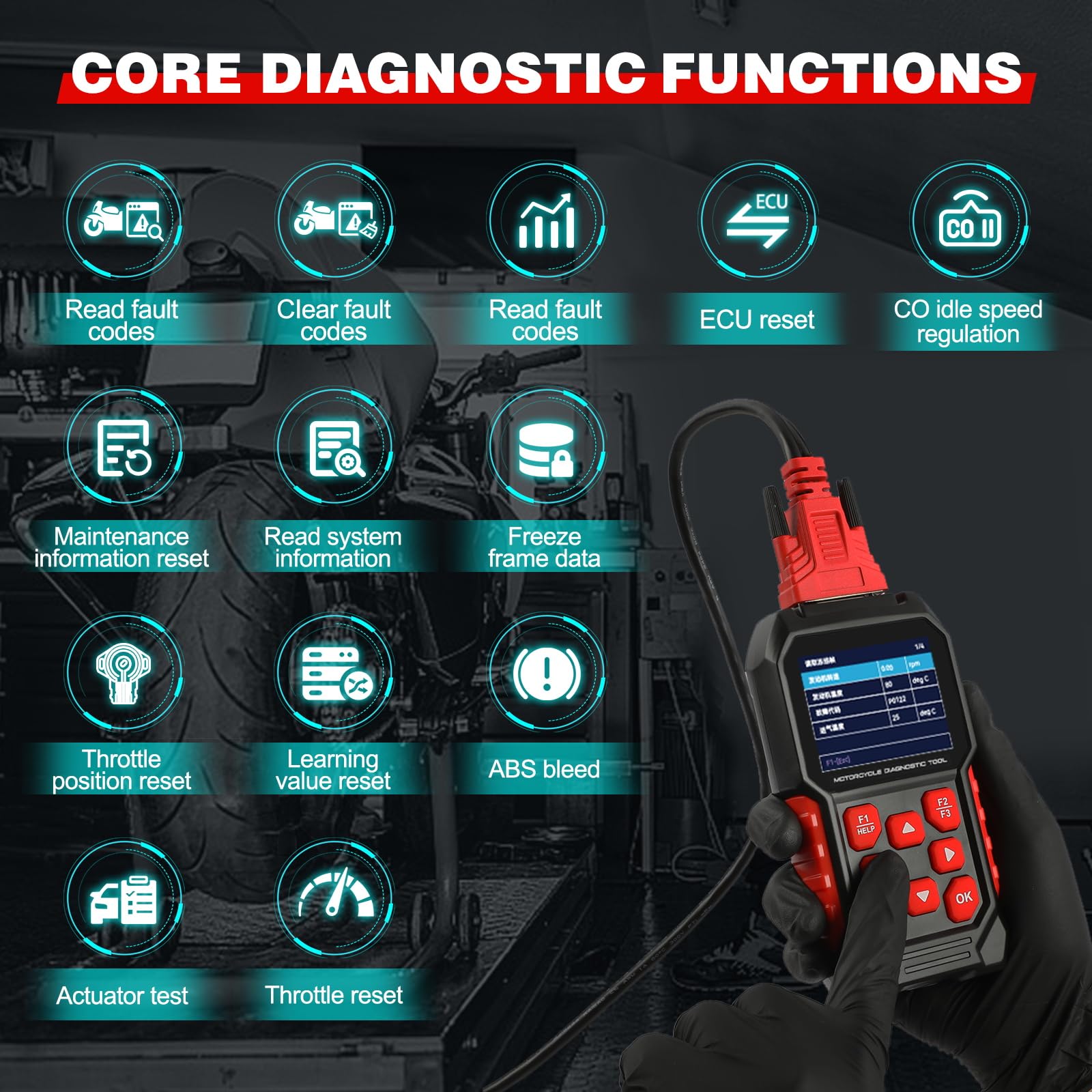 Outil de Diagnostic de Moto M4, Lecture/Effacement des Codes d'erreur, Test Rapide et de Tension, Lecteur de Codes de Moto, Scanner