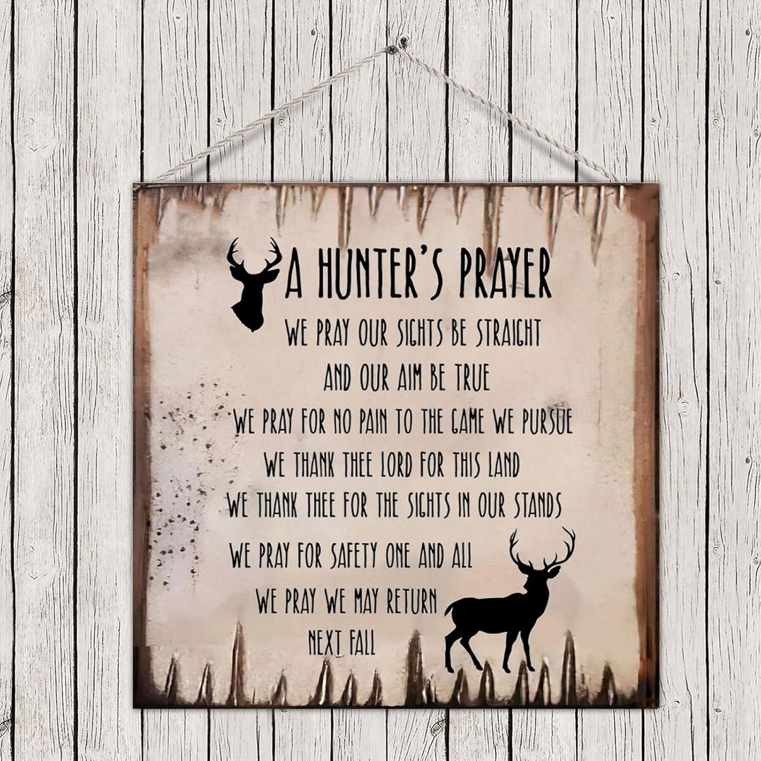 Shabby Chic Style Wood Pallet Sign A Hunter's Prayer Rustic Wood Door Hanger Sign Craft Sign Retro Wood Wall Pediment for Kitchen Deck Wall Hanging Decor 16x16 Inch : Home & Kitchen