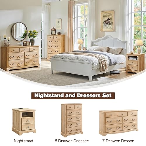 Miniatura 6 de T4TREAM Mesita de noche con estación de carga, mesa auxiliar vintage de 18 pulgadas con 2 cajones, mesa auxiliar de sofá rústica de madera con