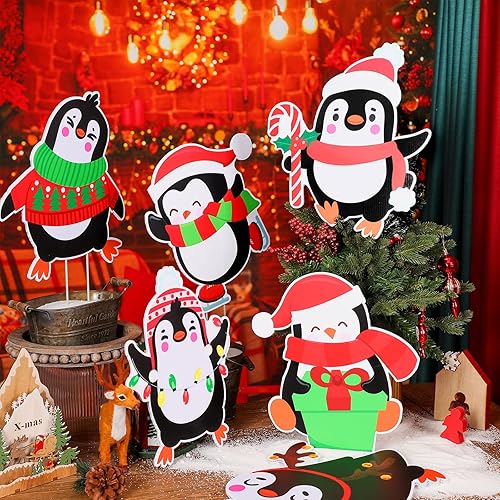 Miniatura 5 de Bucherry 6 carteles de pingüino de Navidad para patio, decoración de Navidad al aire libre, decoración de fiesta de Navidad para el hogar, césped,