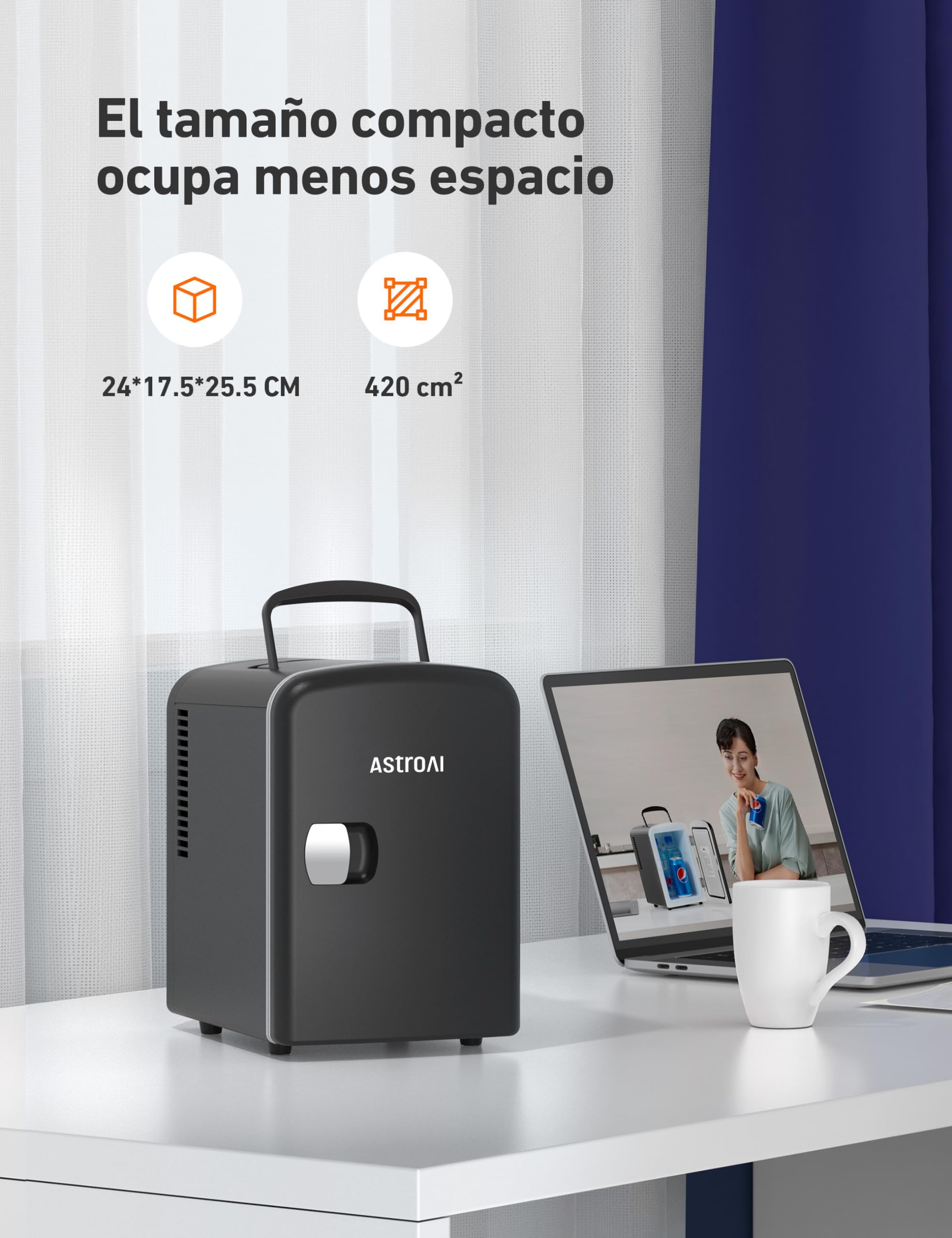 AstroAI Nevera Pequeña Portátil, Mini Nevera con el Volumen de 4 Litros, Frigorificos Pequeños, Mini Frigorífico Para Coche, Dormitorio, Bebidas, Cosméticos y etc. (Negro)