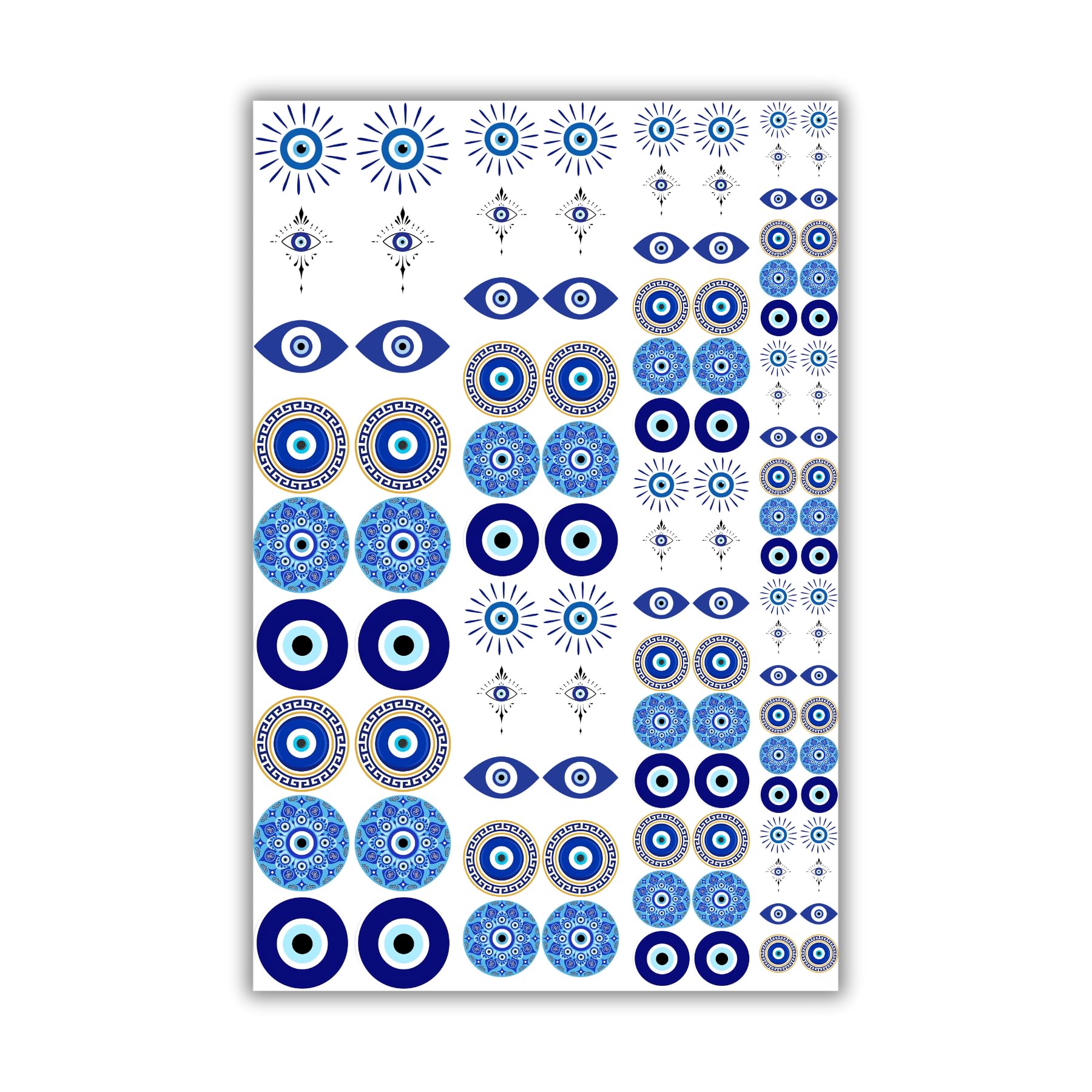 Evil Eye Sticker – Set of 114 Pre-Cut Stickers in 6 Designs, Waterproof and Glossy, Laminated Vinyl, Multiple Sizes (2cm to 5cm), Easy Peel and Stick for Laptop, Scrapbook, Bottle, Phone-image-45