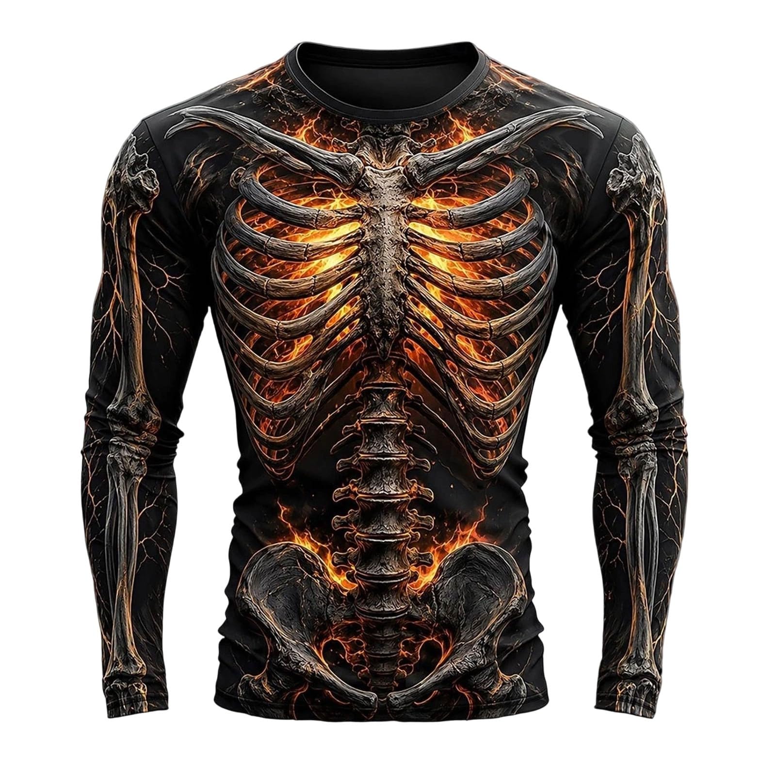 Mens Halloween Skeleton Shirts Crew Neck Long Sleeve 3D Print Graphic T Shirt Novelty Holiday Party Costumes Funny Pullover Z07-Yellow S — image 1