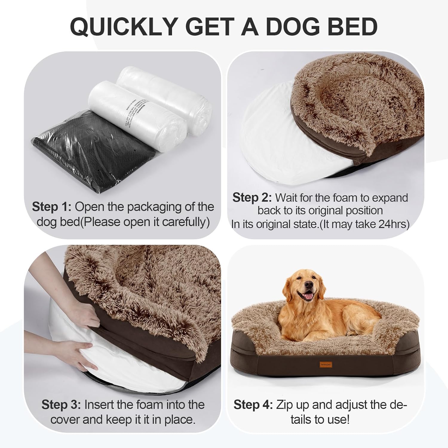 Orthopedic Dog Beds for Extra Large Dogs, 44" x32.6" x7.6" Supportive Dog Sofa Bed with 28D Egg-Crate Foam, Removable Washable Cover, Waterproof Lining, for Puppy,Senior,Sick,Brown
