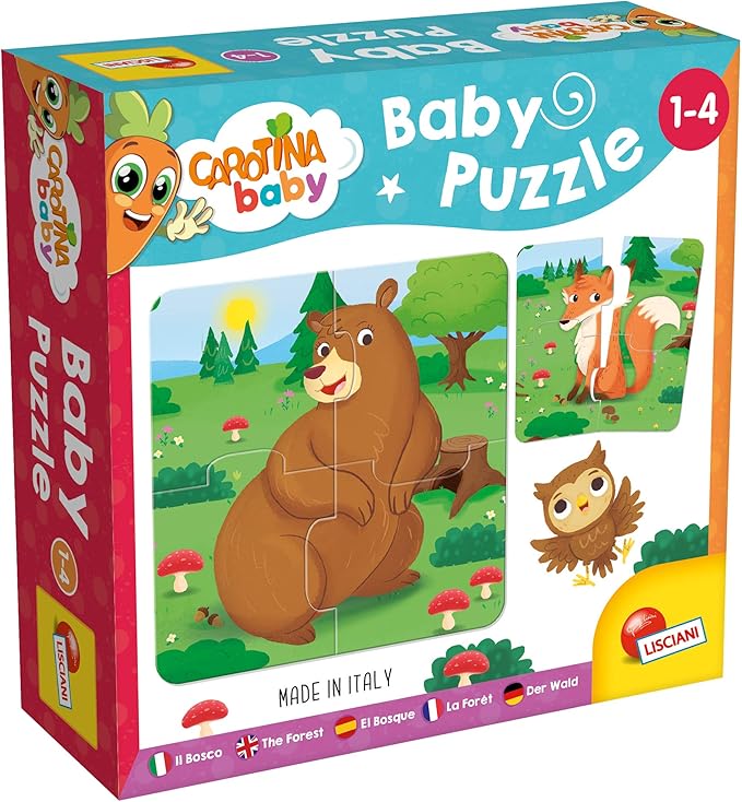Lisciani - Baby Puzzle - El Bosque - Juego de Reflexión - Juego Educativo - 6 Puzzles de 4 Piezas - Animales - 14 x 14 Cm - Para Niños de 1 a 4 años - CAROTINA BABY - Made in Italy