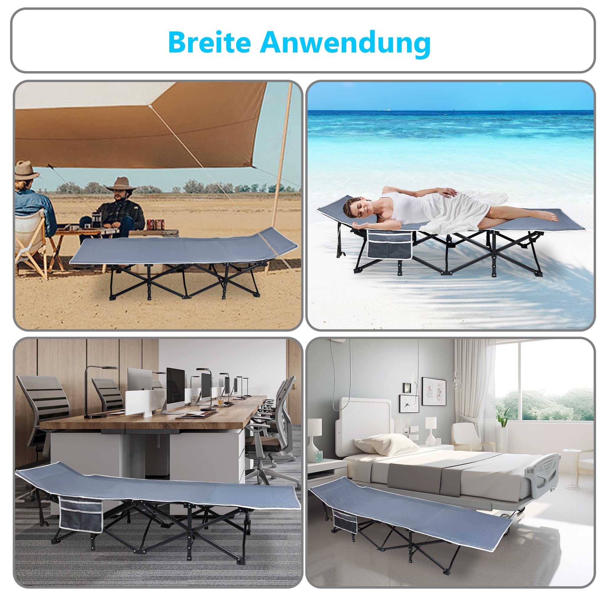 XMTECH Feldbett Klappbar Campingbett Gästebett für Erwachsene 250kg, 190 x 62 x 38cm Faltbar Camping Reisen Bett mit Transporttasche, Feldbetten für Camping Outdoor Reisen Büro Indoor