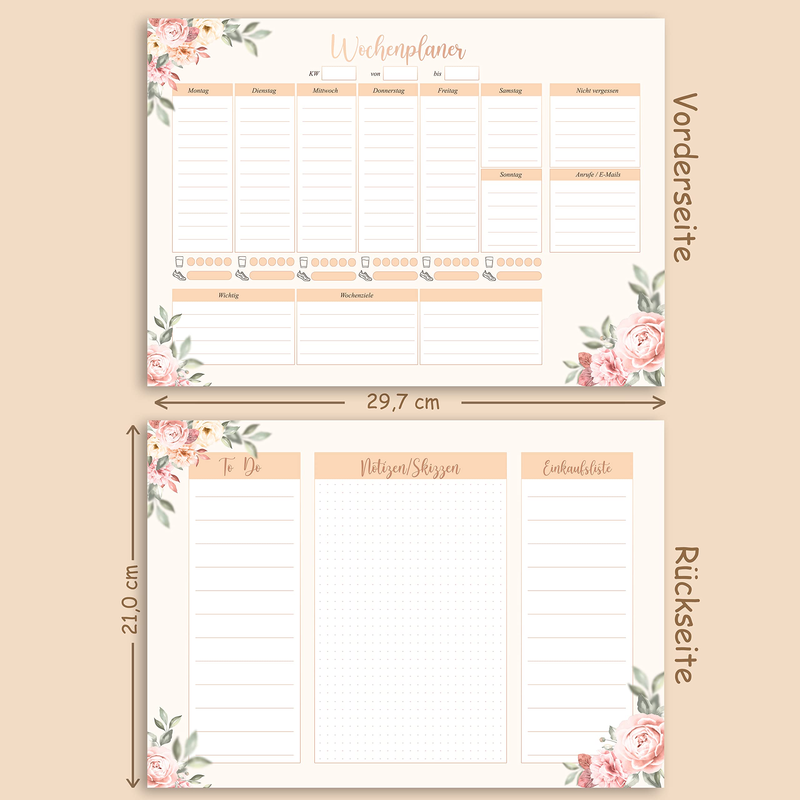 E&G Class Weekly Planner To Do Notes Sketches Shopping Lists Pad A4 50 Sheets Printed on Both Sides with Rose Motif Solid Paper 120 g/m² Weekly Calendar without Fixed Date Weekly Planner by E&G Class - Image 3
