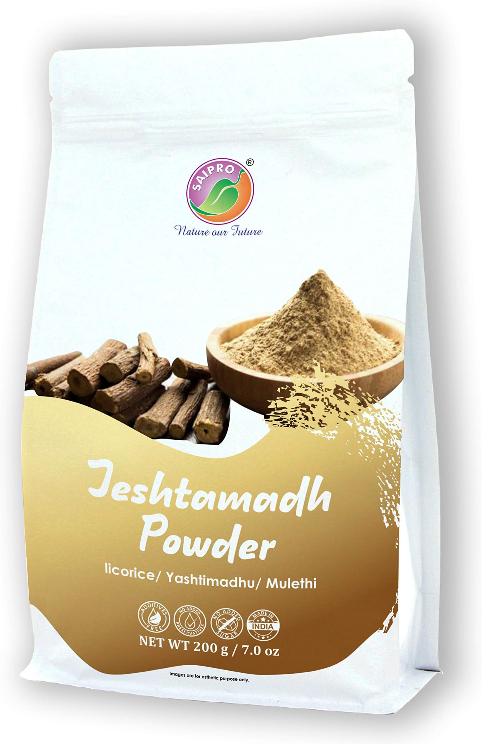 Saipro Mulethi Powder 200 gm, jesthamadh Liquorice Root, for Food, Health, Cosmetics, Hair Care | Natural | Edible, Atimadhuram Podi Hittu Herbal Supplement Yashtimadhu, No preservatives