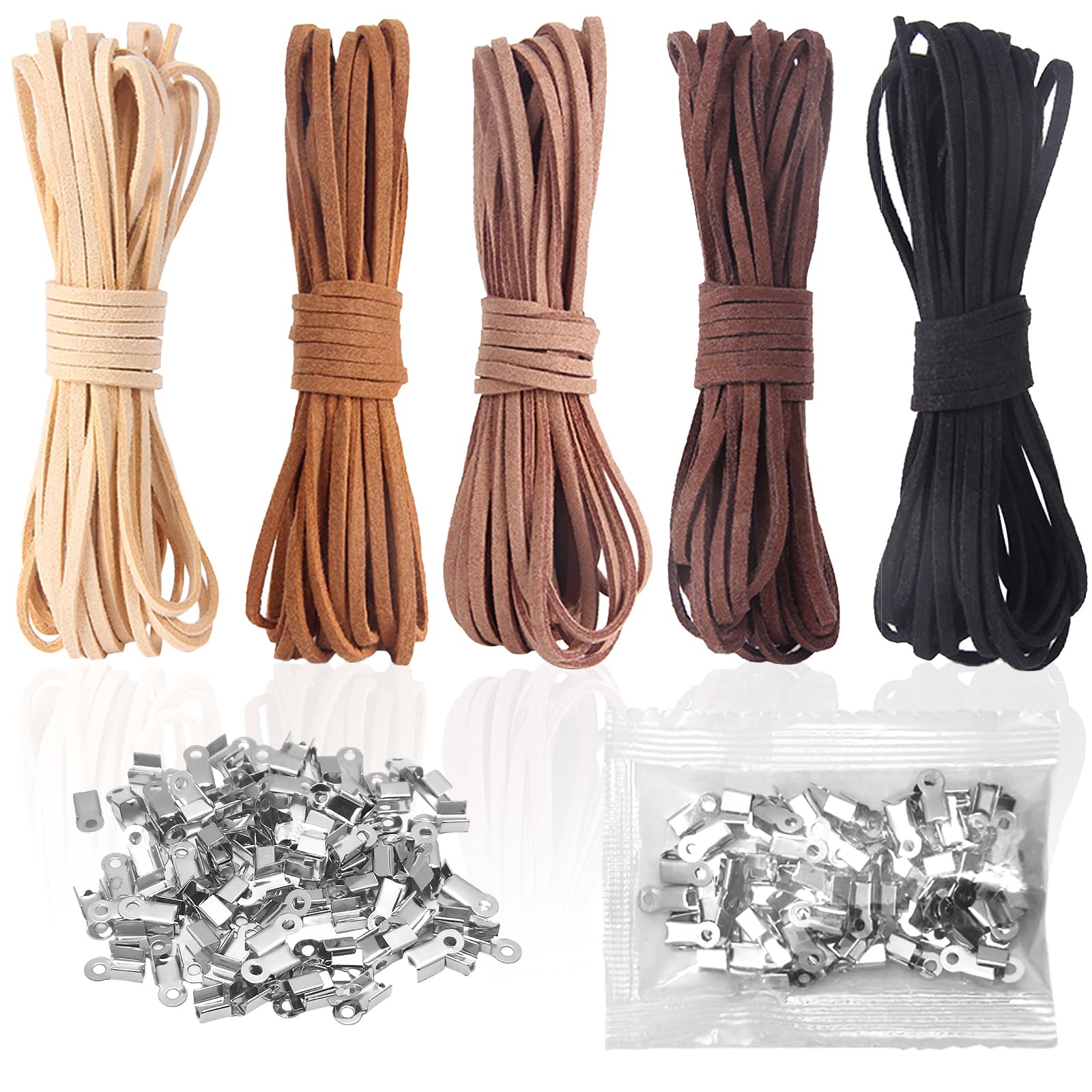 104 DIY Lederband Set - 4 Farben Lederschnur 3mm Mit Verschlüssen Für Schmuck