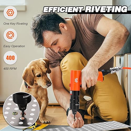 Miniatura 2 de Mxmoonant Pistola neumática de tuerca de remache para remaches de 1/4, 5/16, 3/8, tuercas de remache industriales, herramienta de remachado de aire