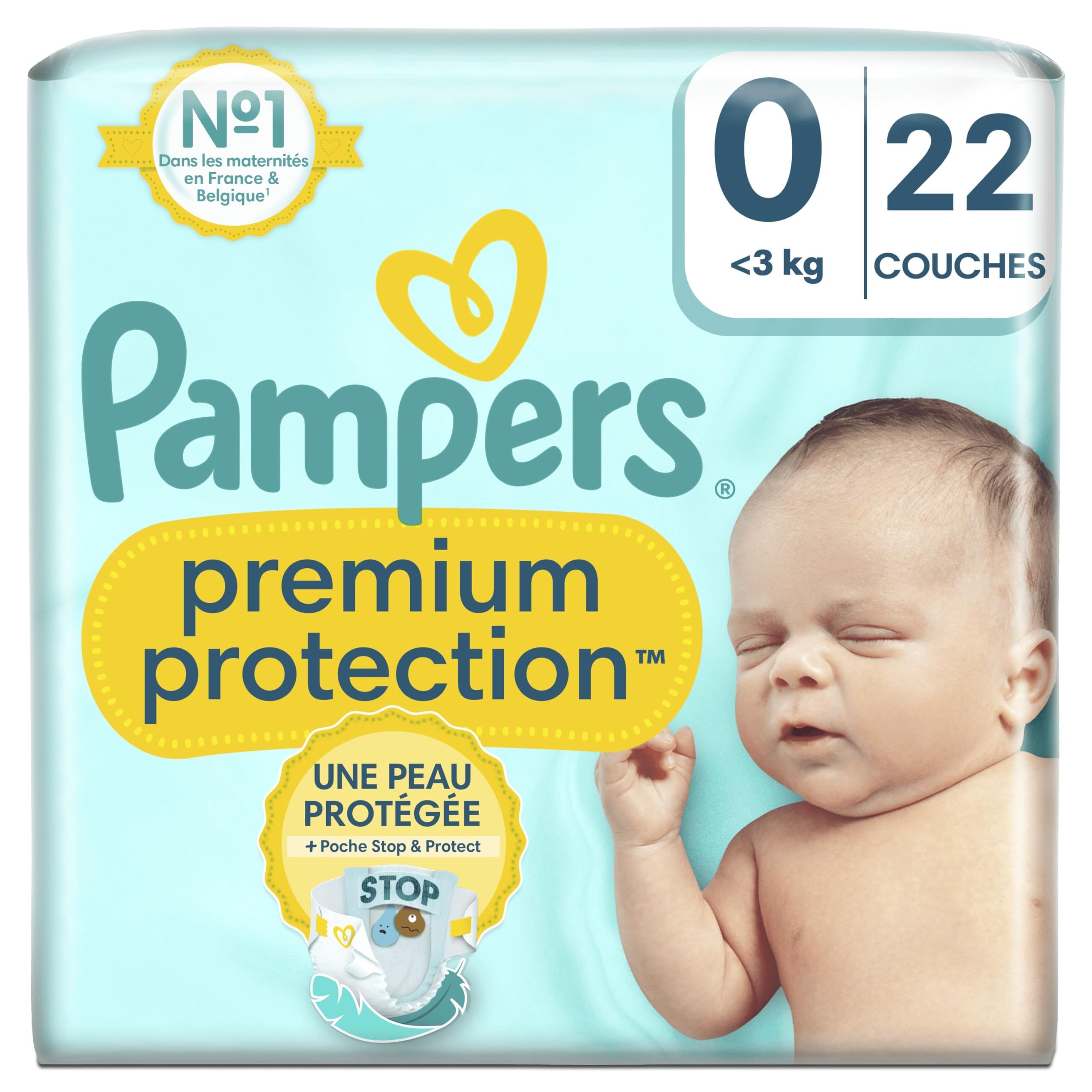 Pampers Ochrona premium, rozmiar 0, 22 pieluchy, <3kg, nasz nr 1, aby pomóc utrzymać zdrową i suchą skórę, wybór nr 1 dla szpitali położniczych we Francji*