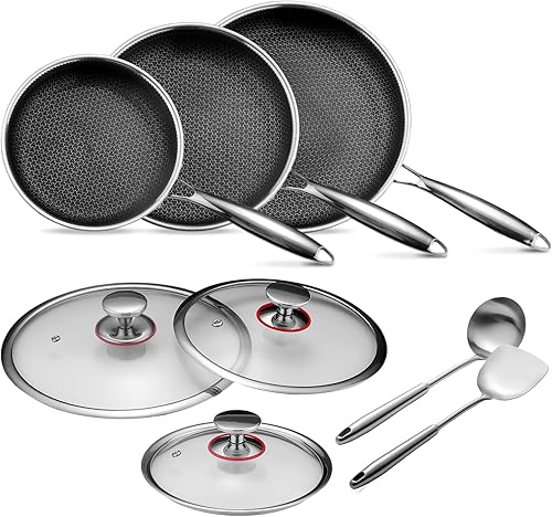 Miniatura 11 de Lazycorner - Sartén antiadherente con tapa, 10 pulgadas de acero inoxidable para cocina, utensilio de cocina no tóxico compatible con inducción,