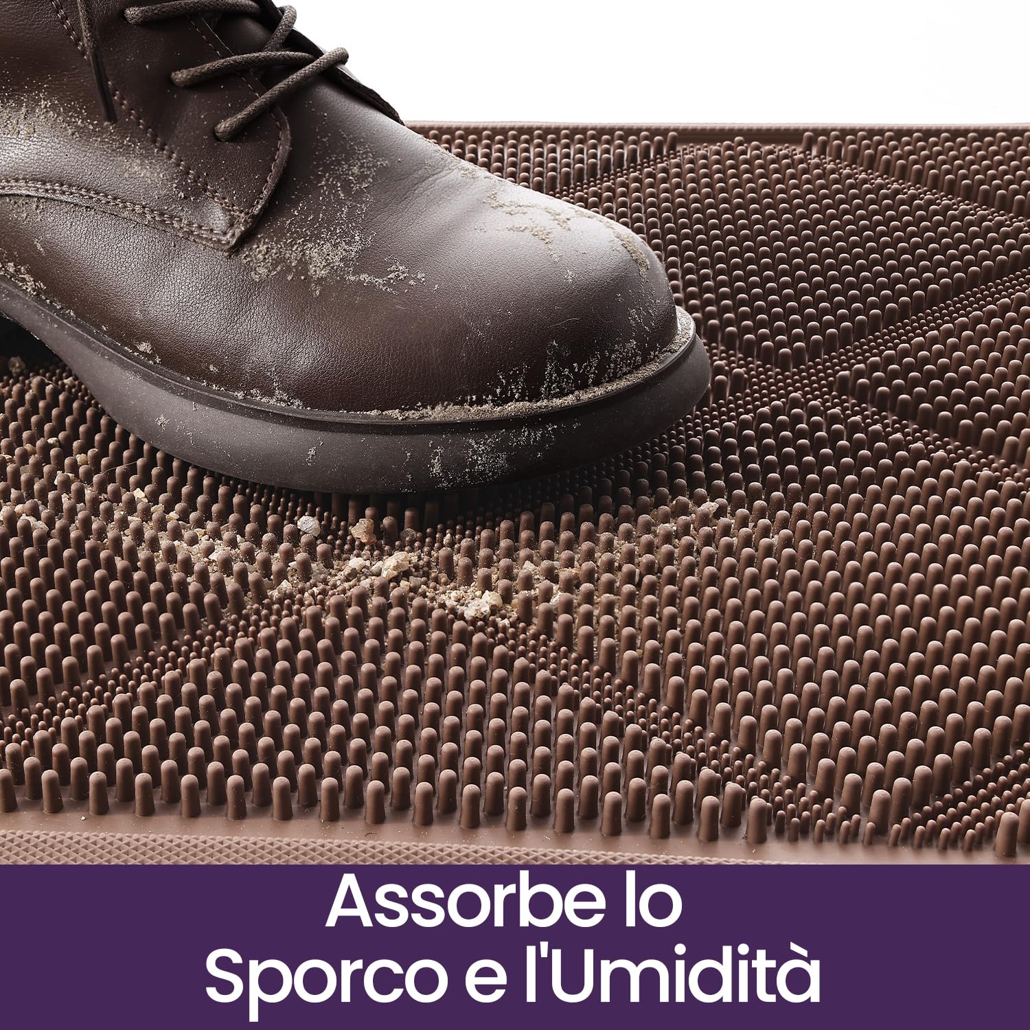 DEXI Zerbino Ingresso Esterno 43 x 90 cm, Antiscivolo e Impermeabile con Fori, Facile da Pulire, Tappeto da Esterno per Ingresso, Porta di Casa, Balcone e Terrazza, Marrone