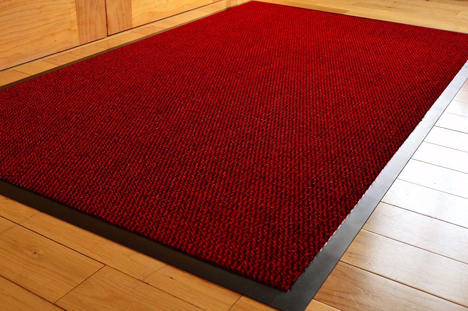 DOOR MATS MEDIUM (WINE RED & BLACK) DIRT TRAPPER BARRIER MAT PVC EDGED ANTI SLIP HOME KITCHEN ENTRANCE HALL RUNNER RUG MATS 80X120CM (2ft 8" x 4ft) | POLYPROPYLENE PILE