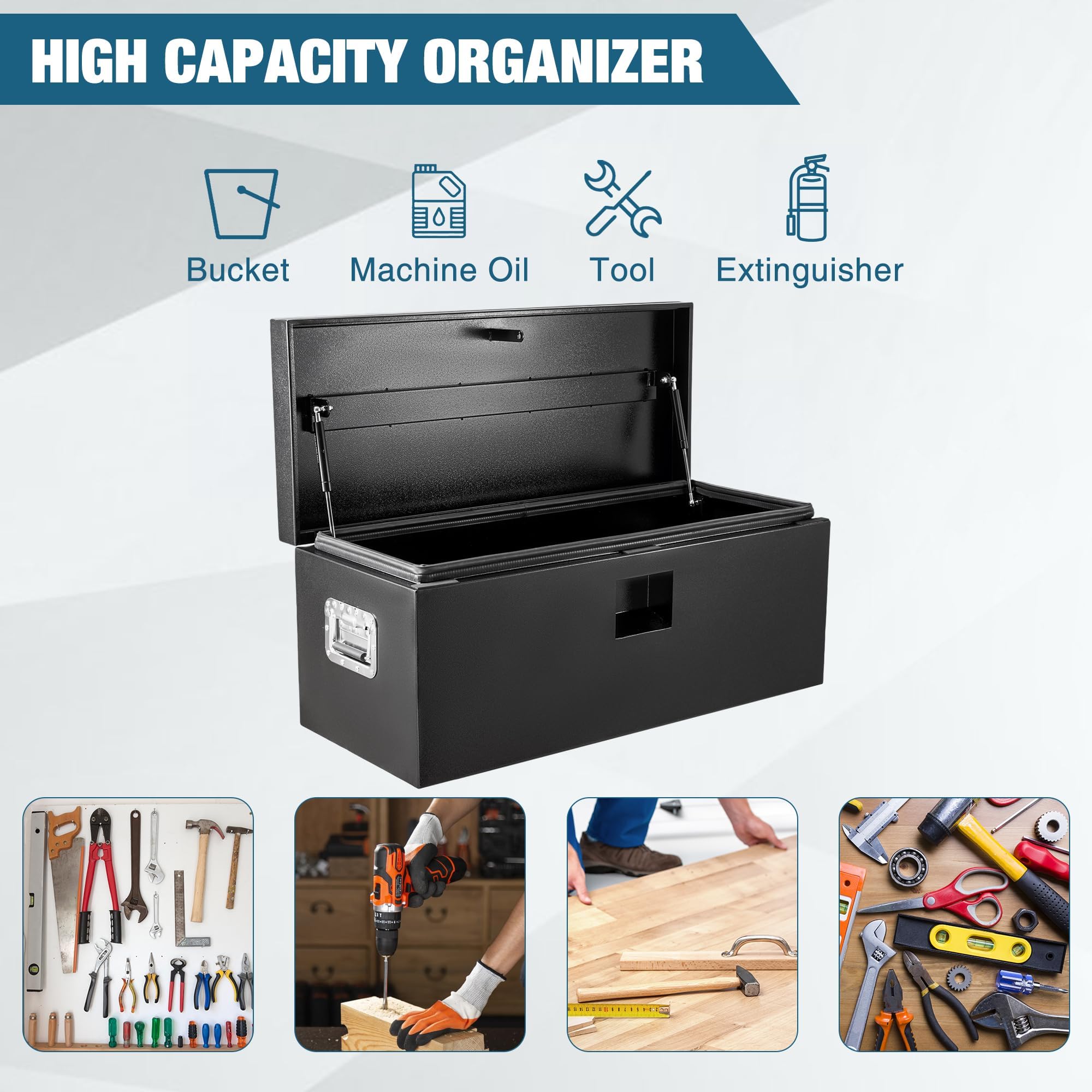 GarveeLife Werkzeugkasten aus Eisen für Pickup, Abschließbare Truck Tool Box mit Doppeldeckel, Wetterfeste Laderaumkiste mit Vertiefungsdeckel, 38 × 38 × 91 cm