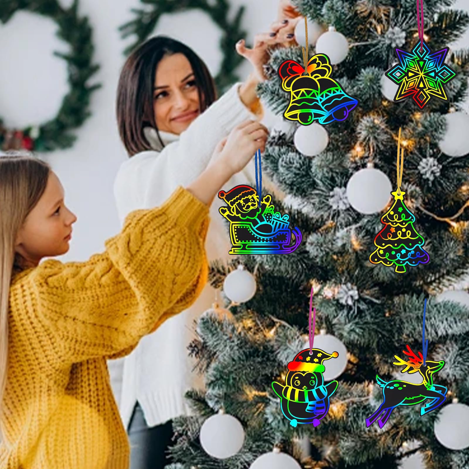 Set Creativo Natalizio 120 Pezzi: Gratta E Vinci Arcobaleno Fai Da Te Con Nastri E Bastoncini Per Decorazioni Albero