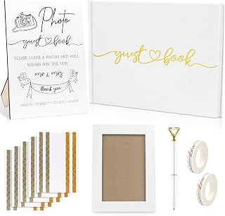 11 Pcs Wedding Guest Book Set 9.4'' x 7.2'' Guestbook for Wedding Reception Photo Guest Book Sign and Photo Frame with Photo Sticker Sheet Pen Love Tape for Bridal Shower Engagement Sign in and Photo