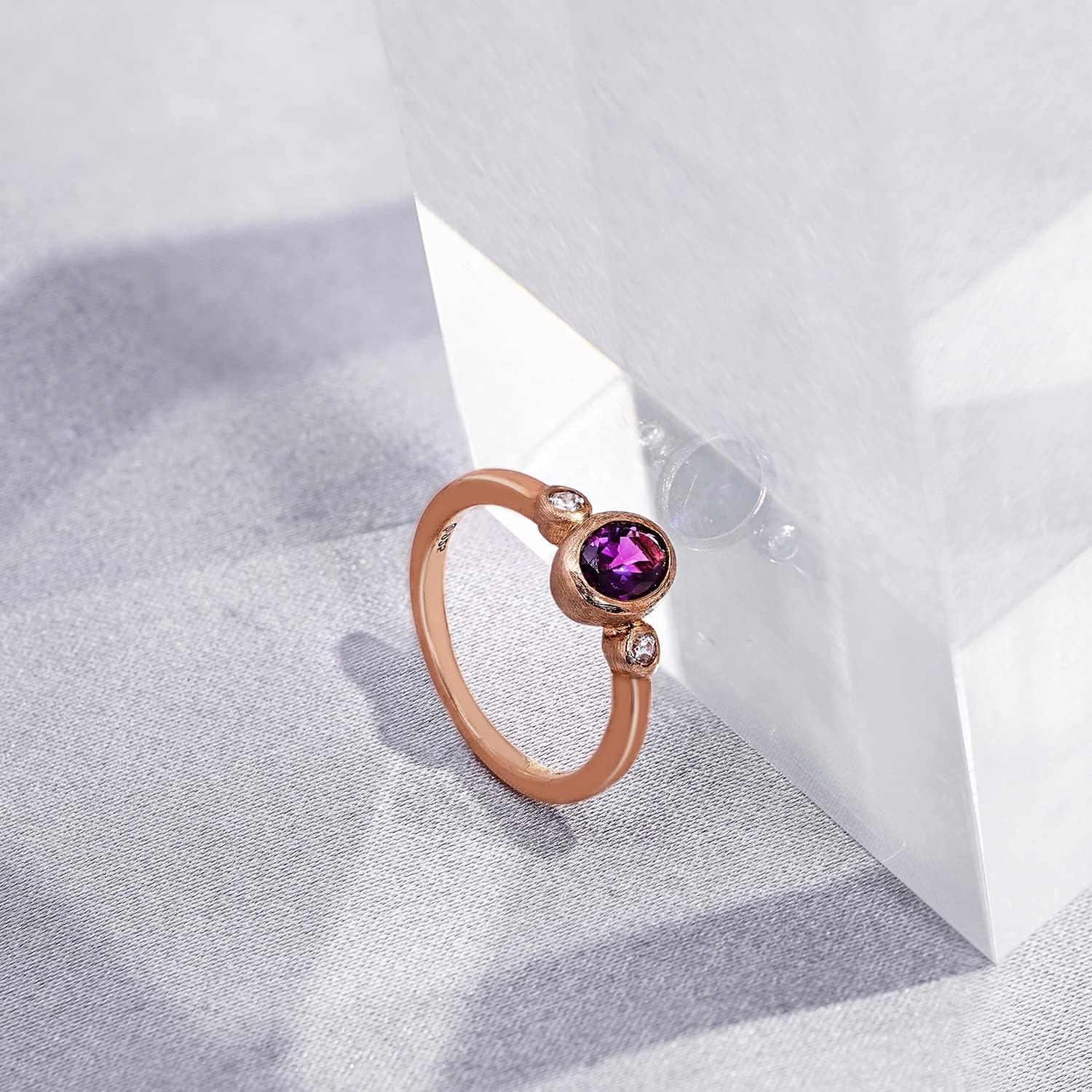 Amazon Essentials Gold Plated Sterling Silver Round-Shaped Amethyst and Infinite Elements Cubic Zirconia Textured Finish Ring, (previously Amazon Collection) - Image 4