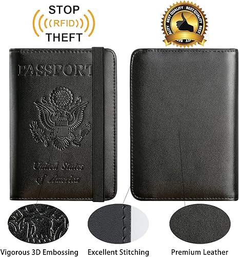 Miniatura 4 de Funda para pasaporte, cartera, artículos esenciales de viaje, con bloqueo RFID, funda de piel para tarjetas, accesorios de viaje imprescindibles