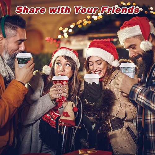 Miniatura 6 de Paquete de 50 tazas, tapas y fundas desechables de Navidad para cacao caliente, chocolate, bebidas, suministros para fiestas navideñas