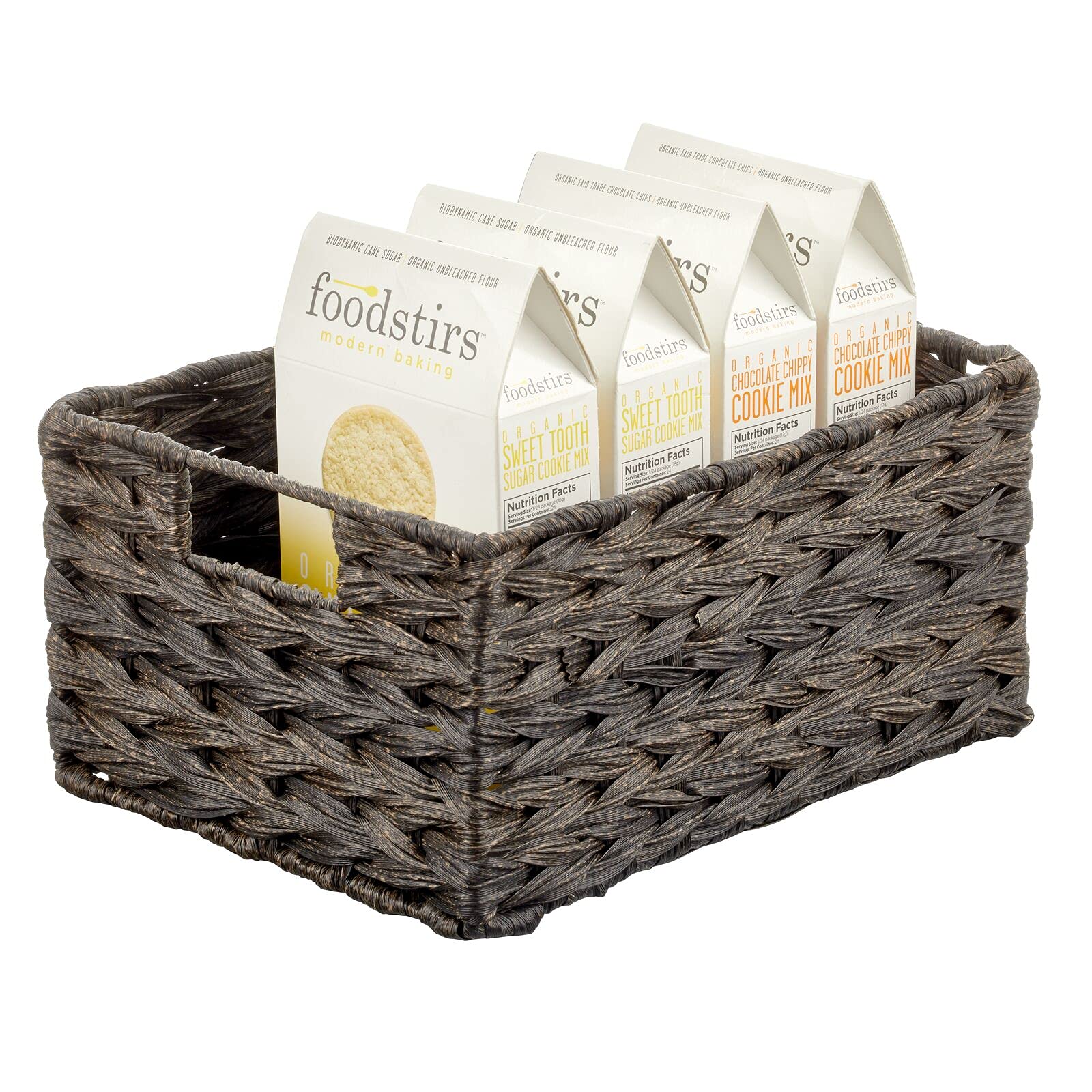 mDesign Woven Farmhouse Kitchen Pantry Food Storage Organizer Basket Box - Container Organization for Cabinets, Cupboards, Shelves, Countertops, Store Potatoes, Onions, Fruit, 6 Pack, Espresso Brown - Image 8