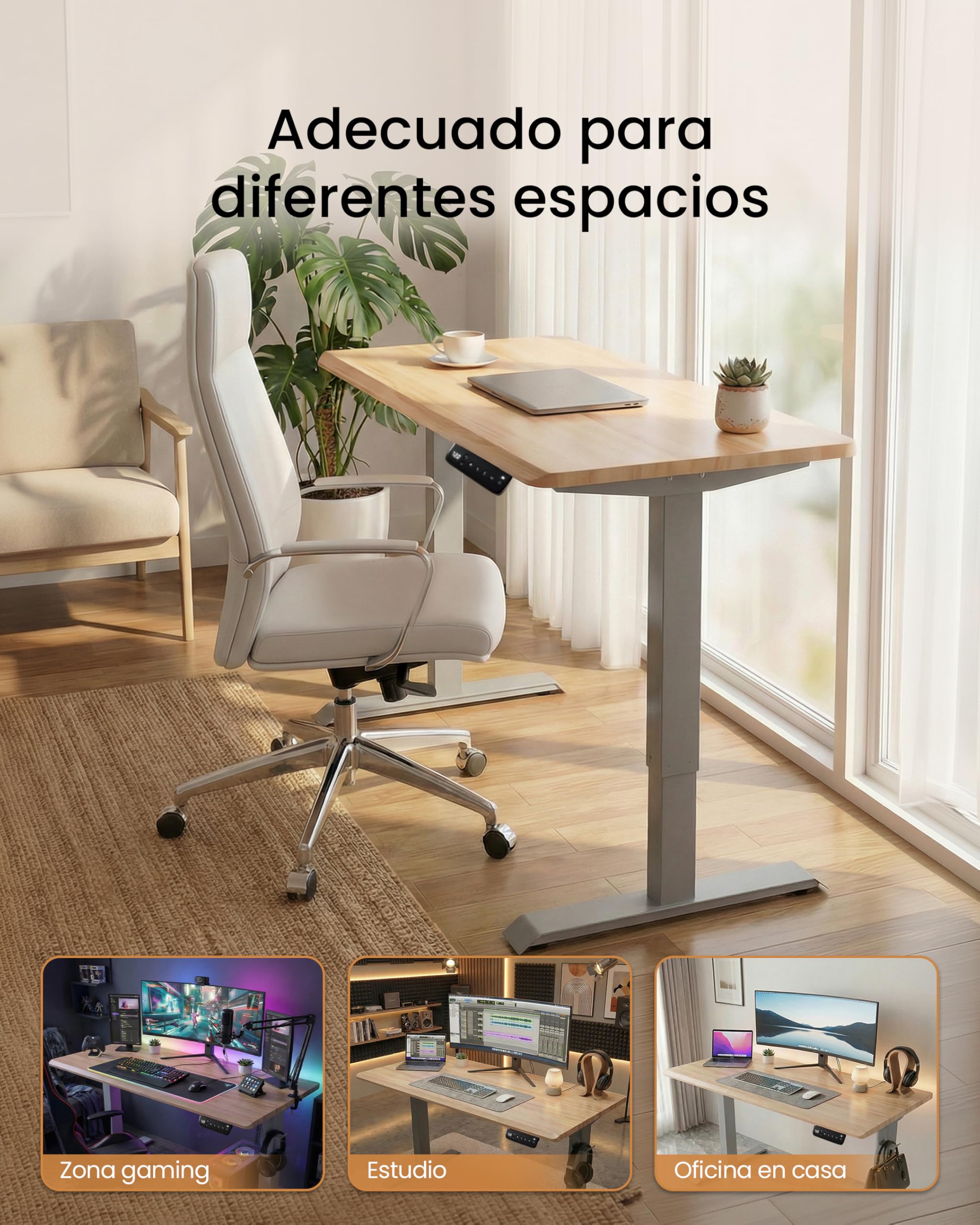 unycos - Escritorio Elevable Eléctrico con Tablero, Mesa con Opciones de Altura, Motor Individual, Función Memoria, Anticolisión, Temporizador, 100 * 60 * 2.5cm (Gris/Madera, Core One)