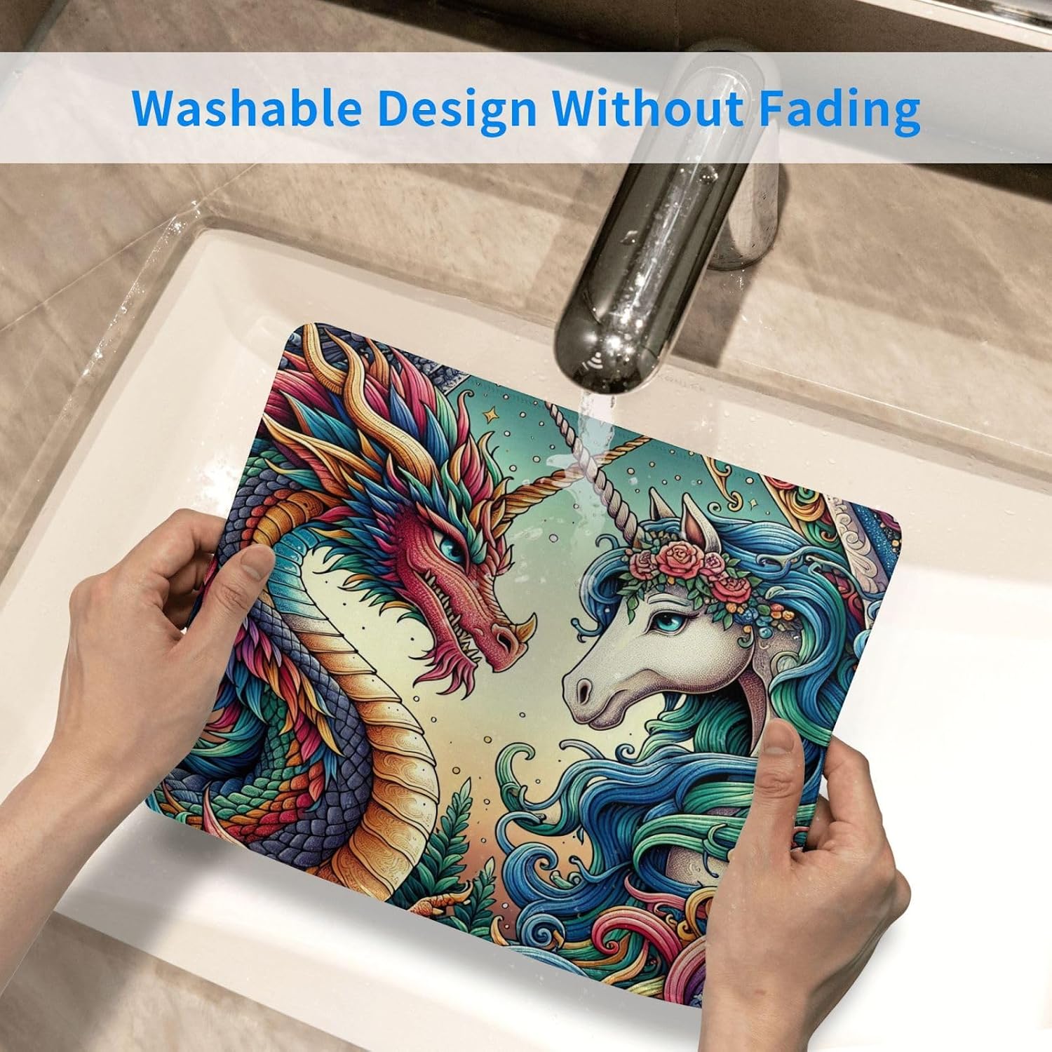 Colorful Artistic Unicorn and Dragon Non-Slip Rubber Base Office Gaming Mouse Pad for Computer Laptop Desk Accessories 7.9 X 9.5 Inch image 5