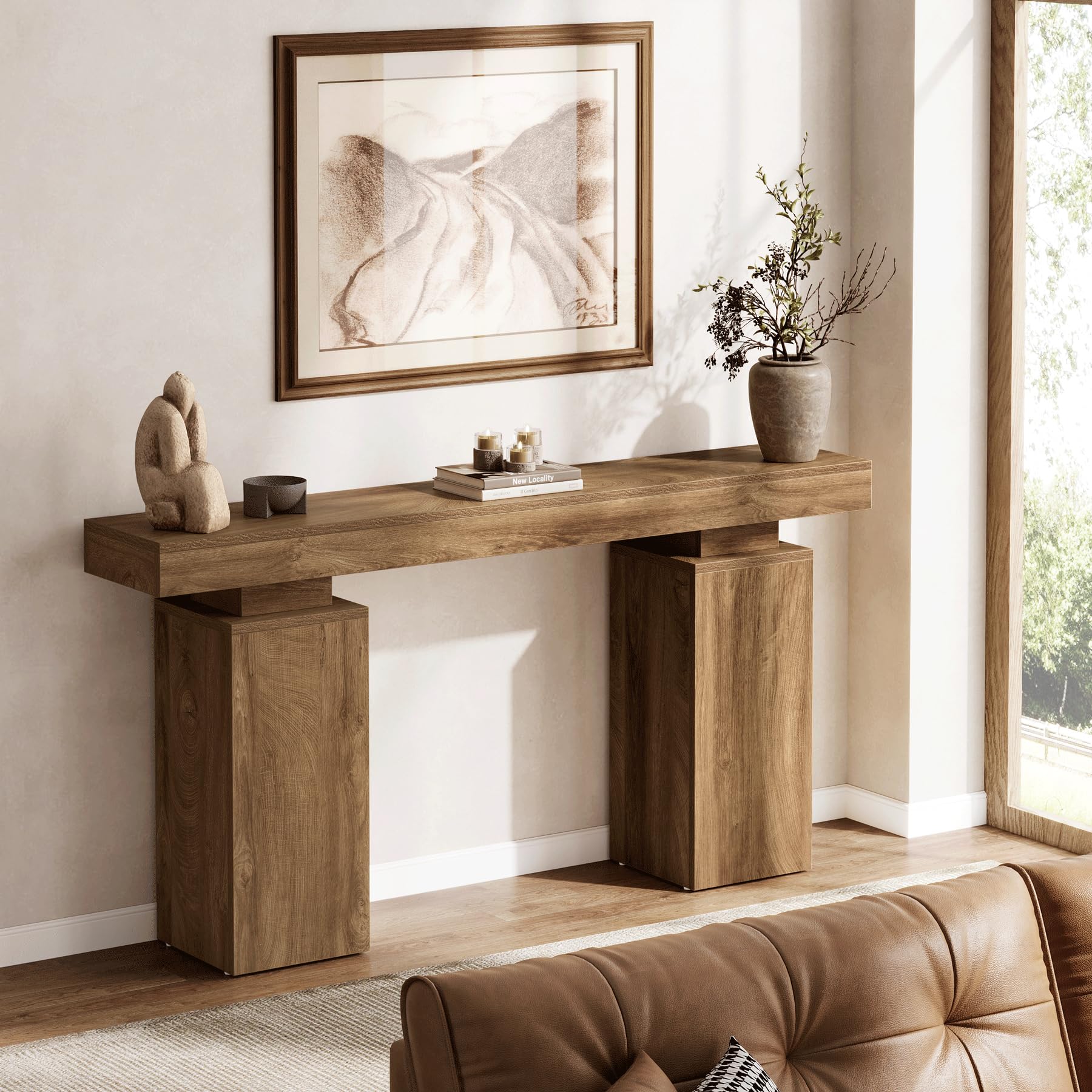 Tribesigns Mesa Consola de160 cm de Largo, Mesa de Entrada de Granja detrás del sofá, Mesa de Entrada de Madera para vestíbulo, Muebles Modernos para decoración de Sala de Estar, Entrada (Natural)