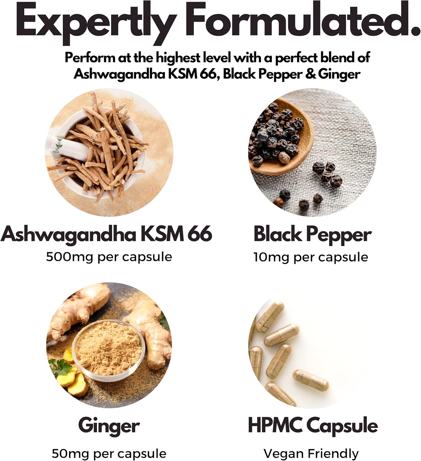 Ashwagandha KSM 66, Black Pepper and Ginger Extract 5 Withanolides