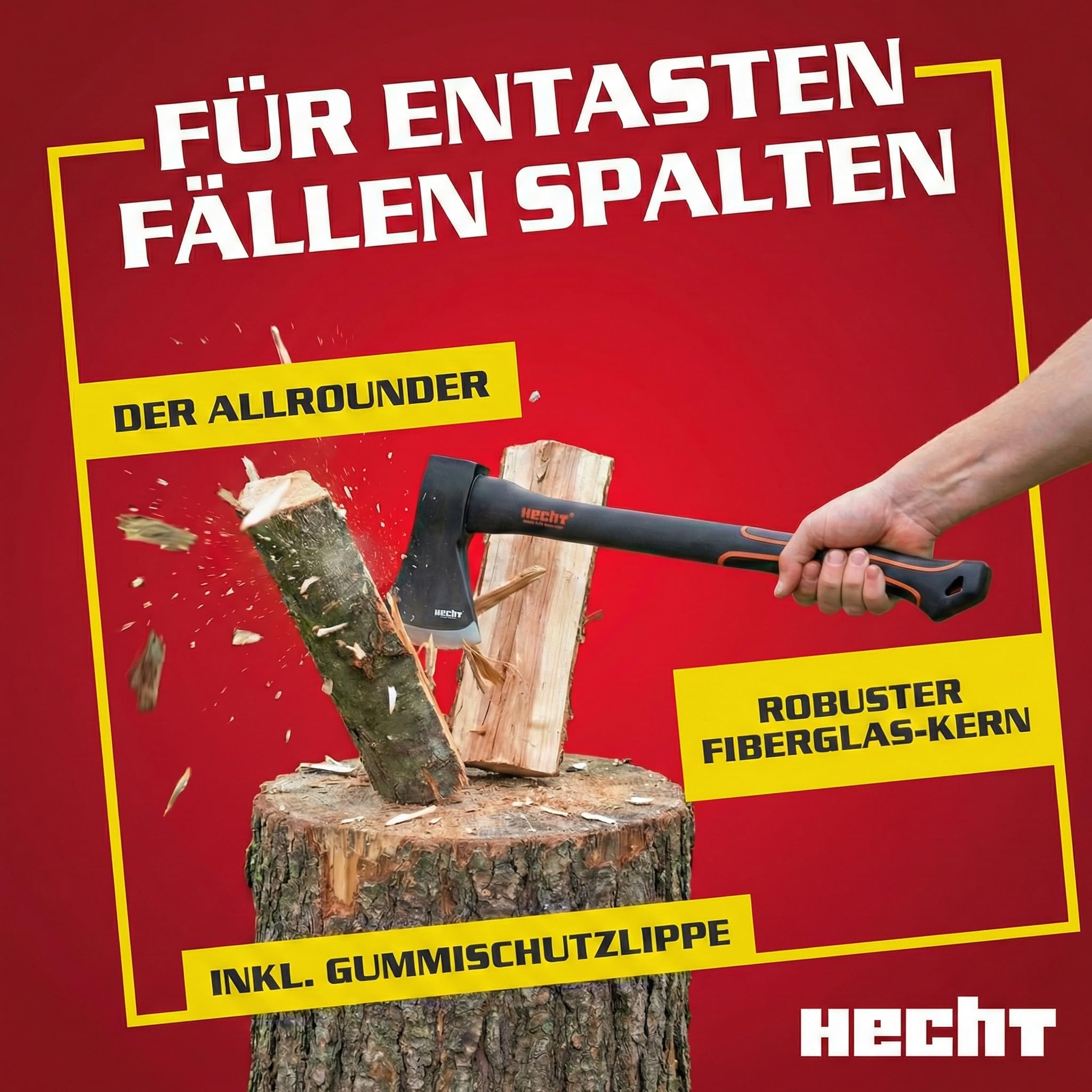 HECHT Axt Set 2-teilig 55 cm 1500 g und 63 cm 2000 g | Universalaxt und Spaltaxt mit Fiberglas-Stiel, Holzbeil und Spaltbeil zum Holzspalten, für Forst, Outdoor und Camping