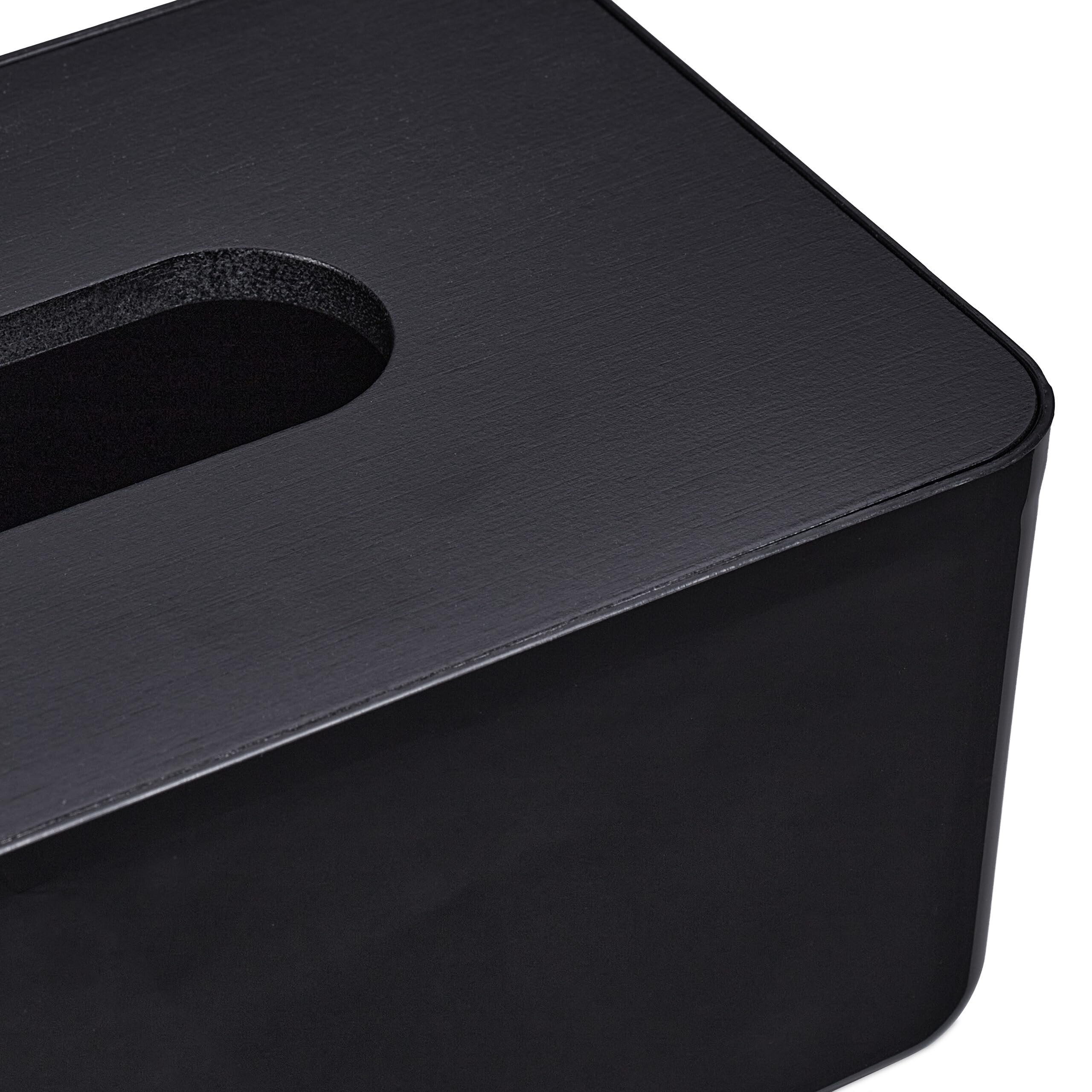 Relaxdays Contenitore per Fazzoletti con Coperchio in bambù, per Salviettine Igieniche, HLP 10x23x13 cm, Plastica, Nero