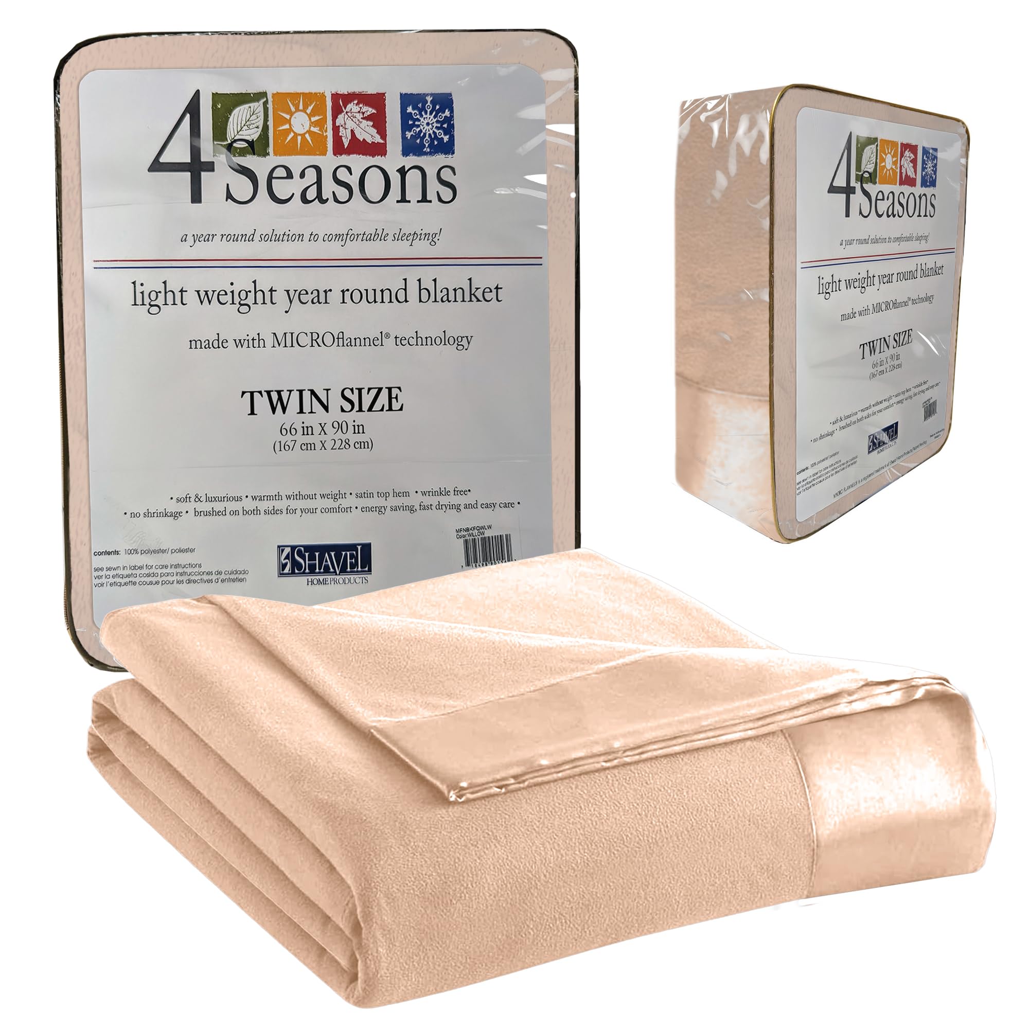 Thermee Micro Flannel Twin-Size All Seasons Lightweight Sheet Blanket, Machine Wash & Dry, No Pilling, 90Lx66W, Tan