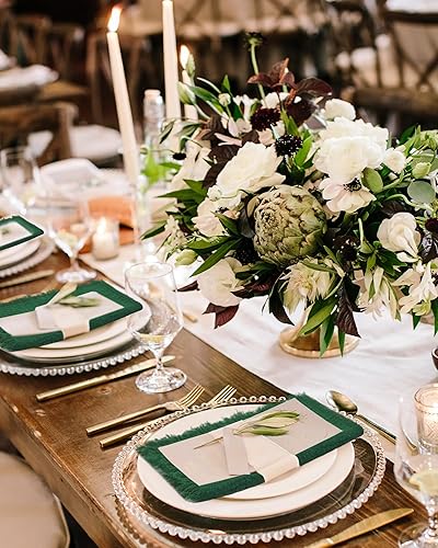 Miniatura 6 de Paquete de 36 servilletas de tela verde de algodón y lino de 16 x 16 pulgadas, servilletas verdes hechas a mano con flecos, servilletas suaves,