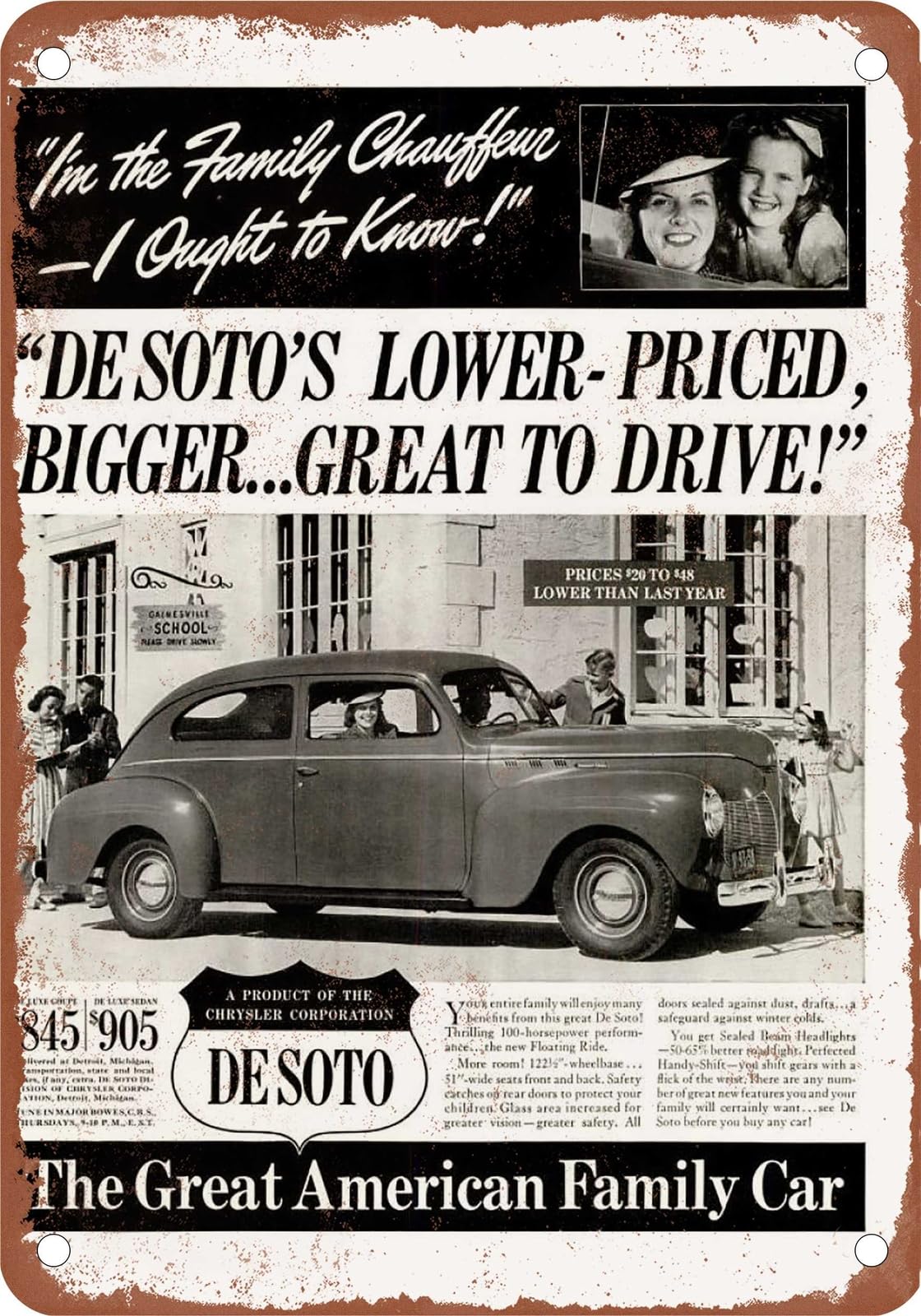 METAL SIGN - 1940 DeSoto Vintage Ad 05 - Old Retro Rusty Look home decor
