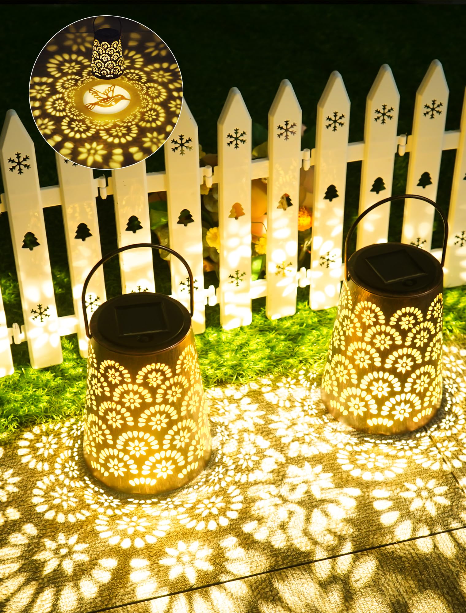 2er Set Solar-Laternen Für Außen – LED-Gartenlampen Mit Blumenmuster, IP65 Wasserdicht, Hängend Oder Stehend, 600 MAh Akku, 8–15 Std. Leuchtdauer – Deko Für Terrasse, Balkon, Garten